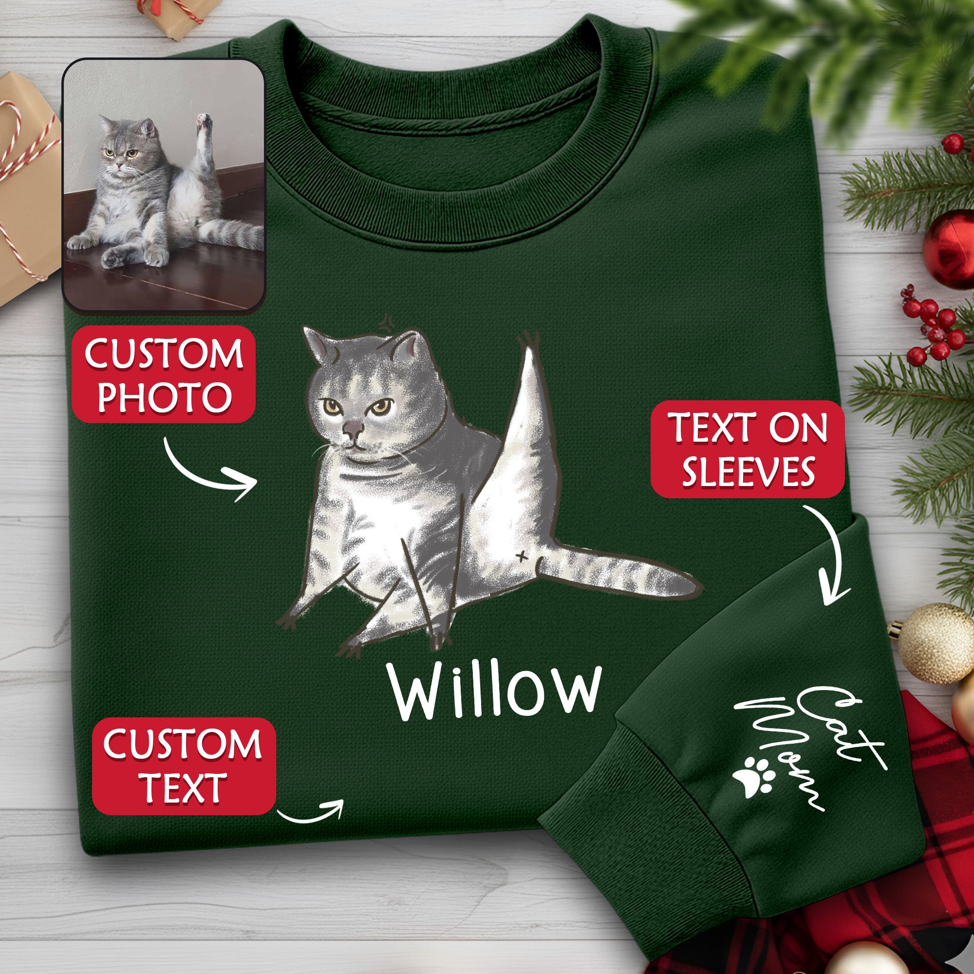 Custom Cat Lover Sweatshirt - Personalized Cute Christmas Gift for Cat Mom