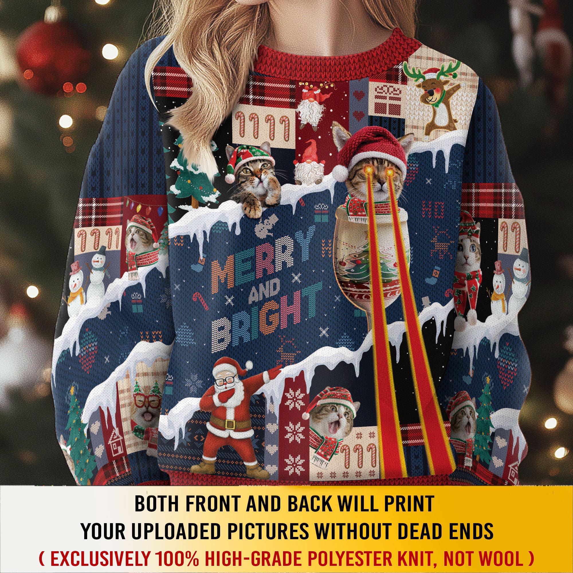 Merry & Bright Cat Ugly Christmas Sweater – Personalized Holiday Sweatshirt for Women