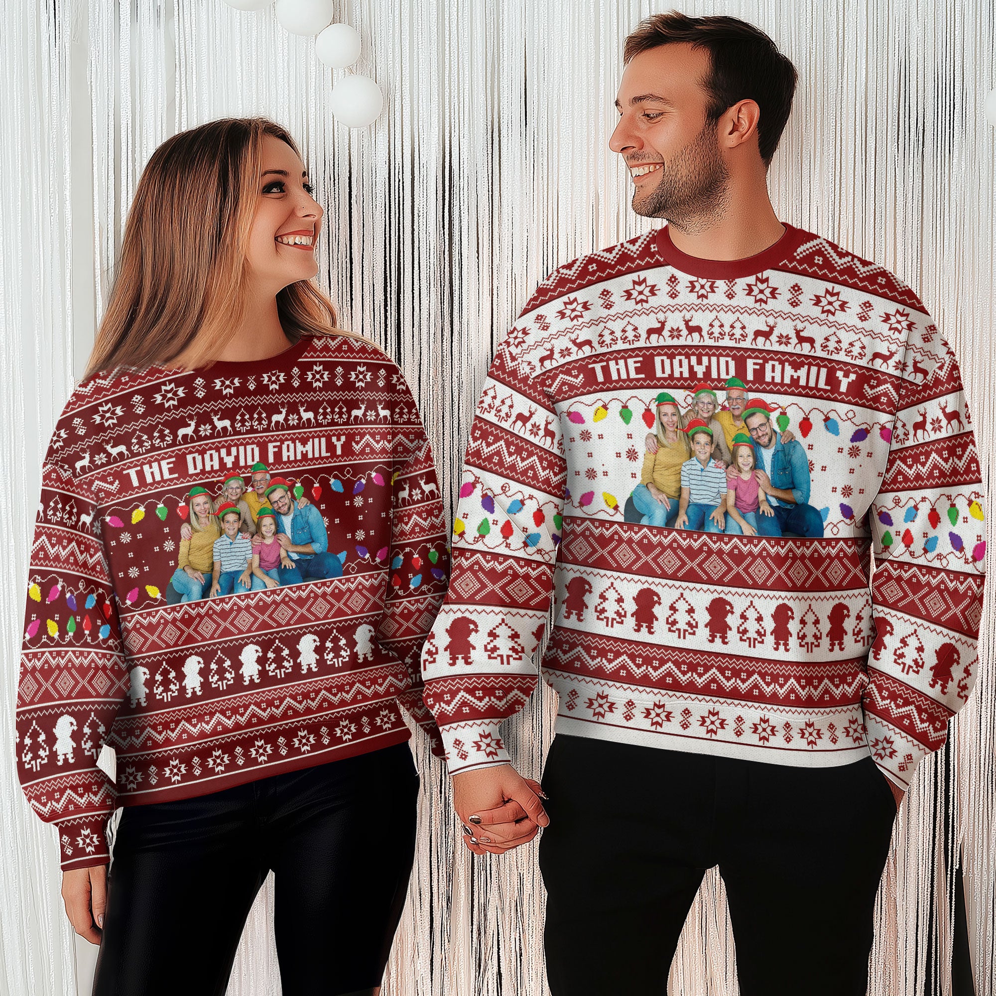 Custom Photo Family Christmas Ugly Sweater – Personalized Text Sweatshirt for Holiday Gift
