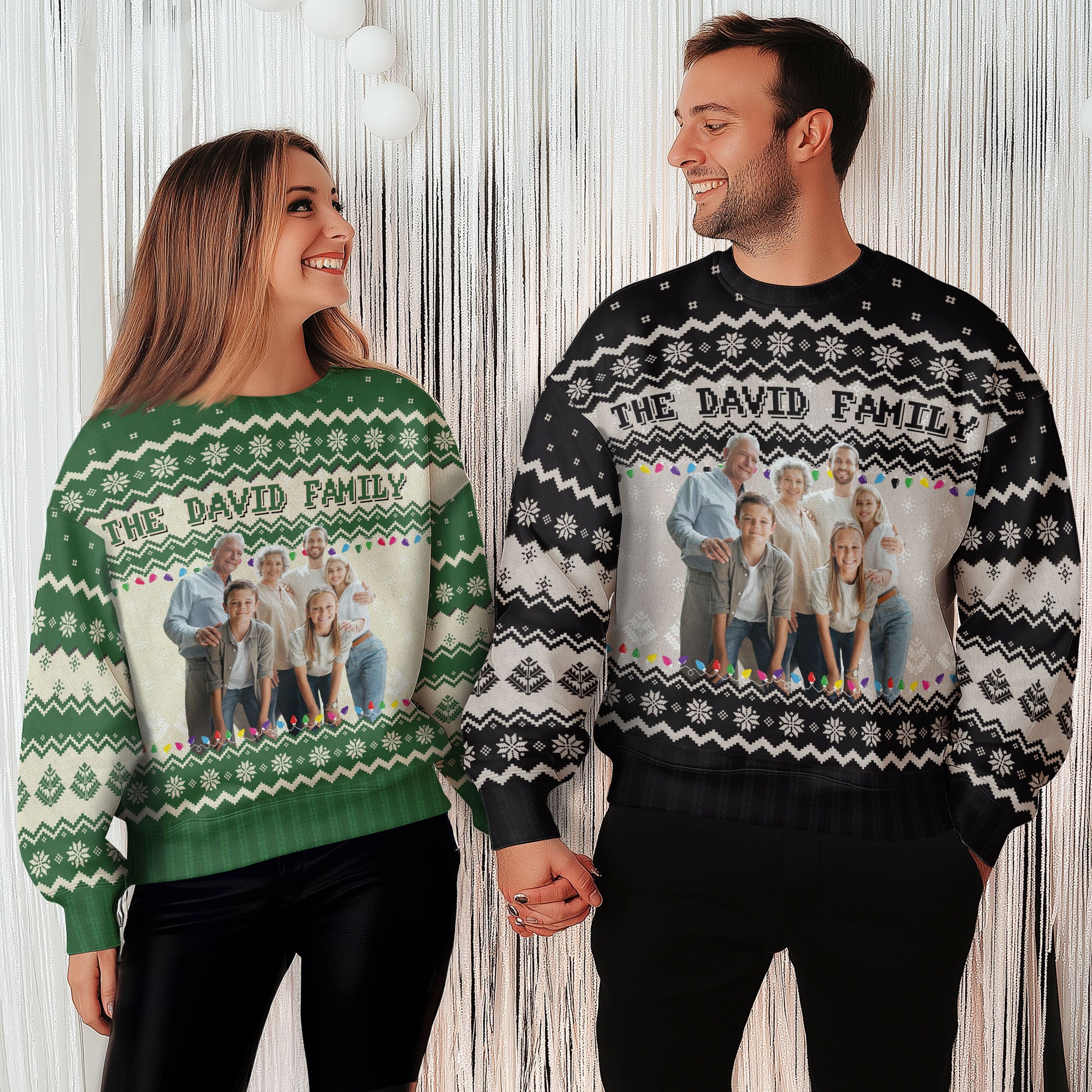 Personalized Family Name Ugly Christmas Sweater – Custom Photo Holiday Sweatshirt for Family Gift