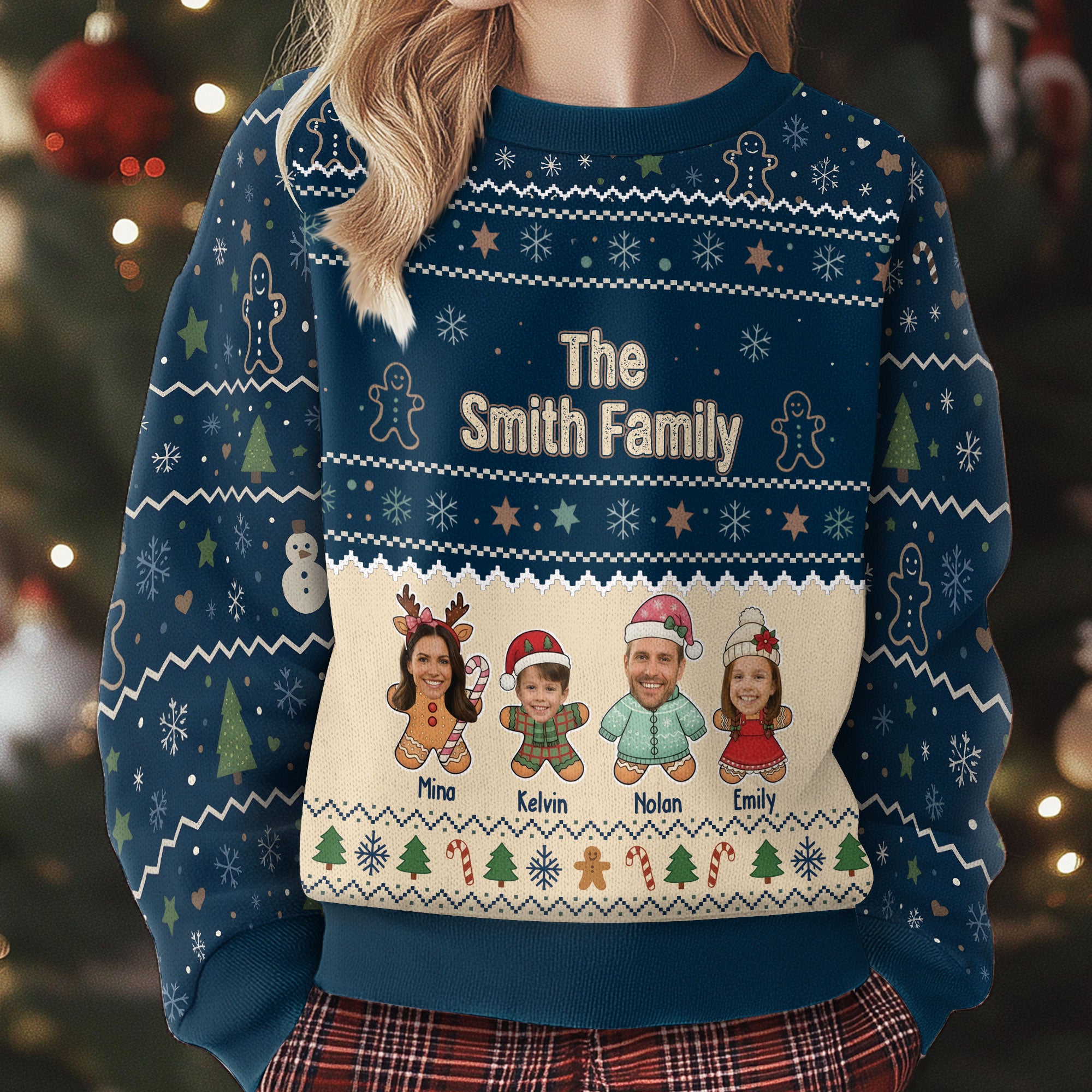 Personalized Gingerbread Family Ugly Christmas Sweater – Custom Name & Photo Holiday Sweatshirt Gift
