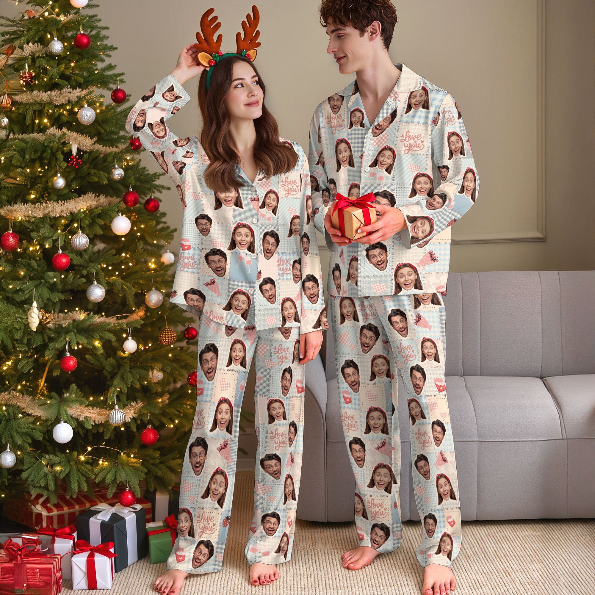 Personalized Couples Pajama Pants – Custom Name Matching Christmas PJs Gift for Men Women Sleepwear