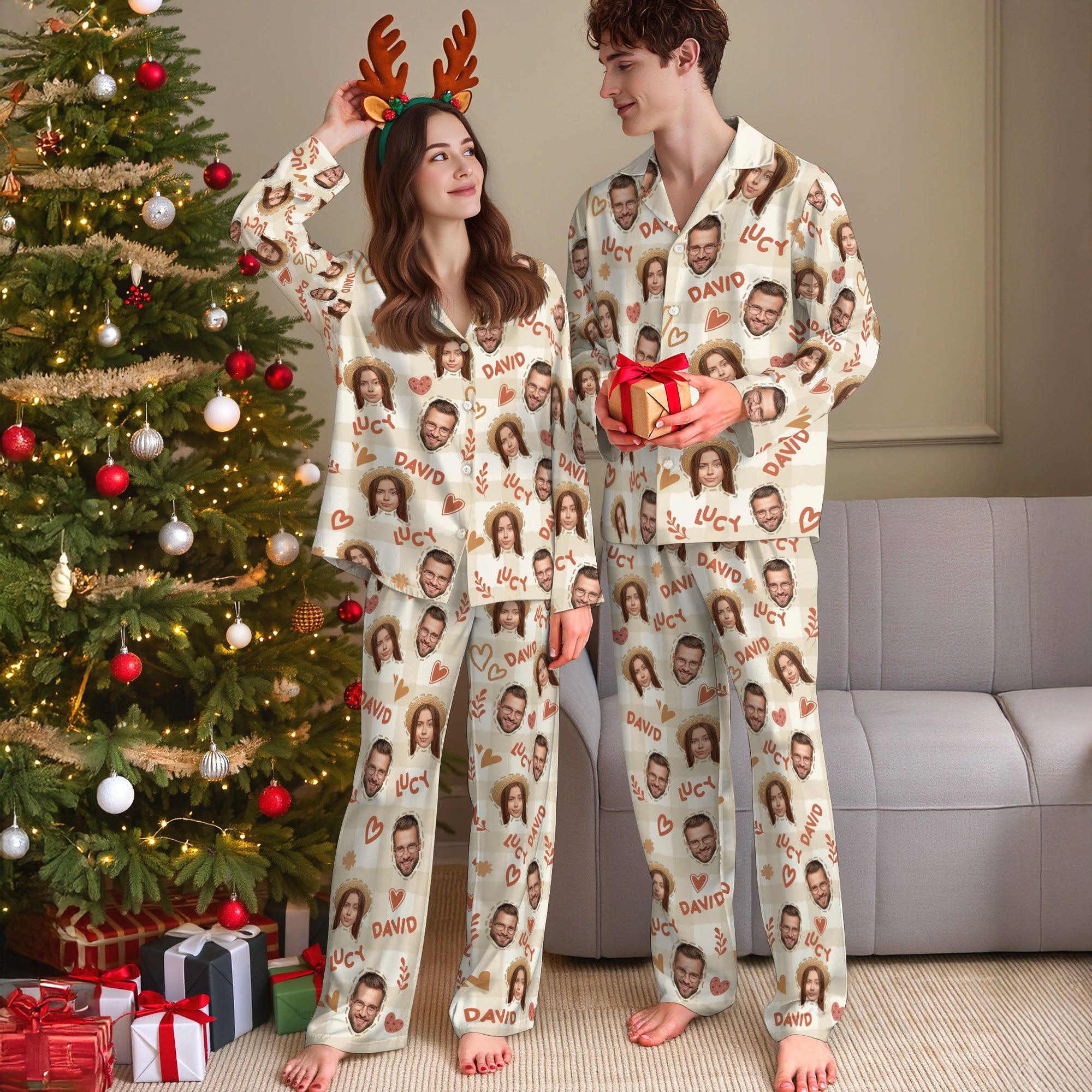 Custom Couples Pajama Pants – Personalized Name Matching PJs Christmas Gift for Husband Wife