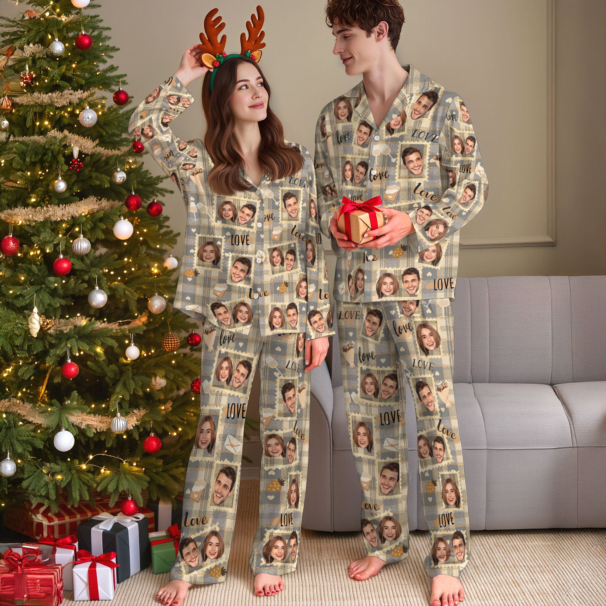 Personalized Couples PJs Pants – Custom Matching Christmas Pajama Pants Gift for Men Women