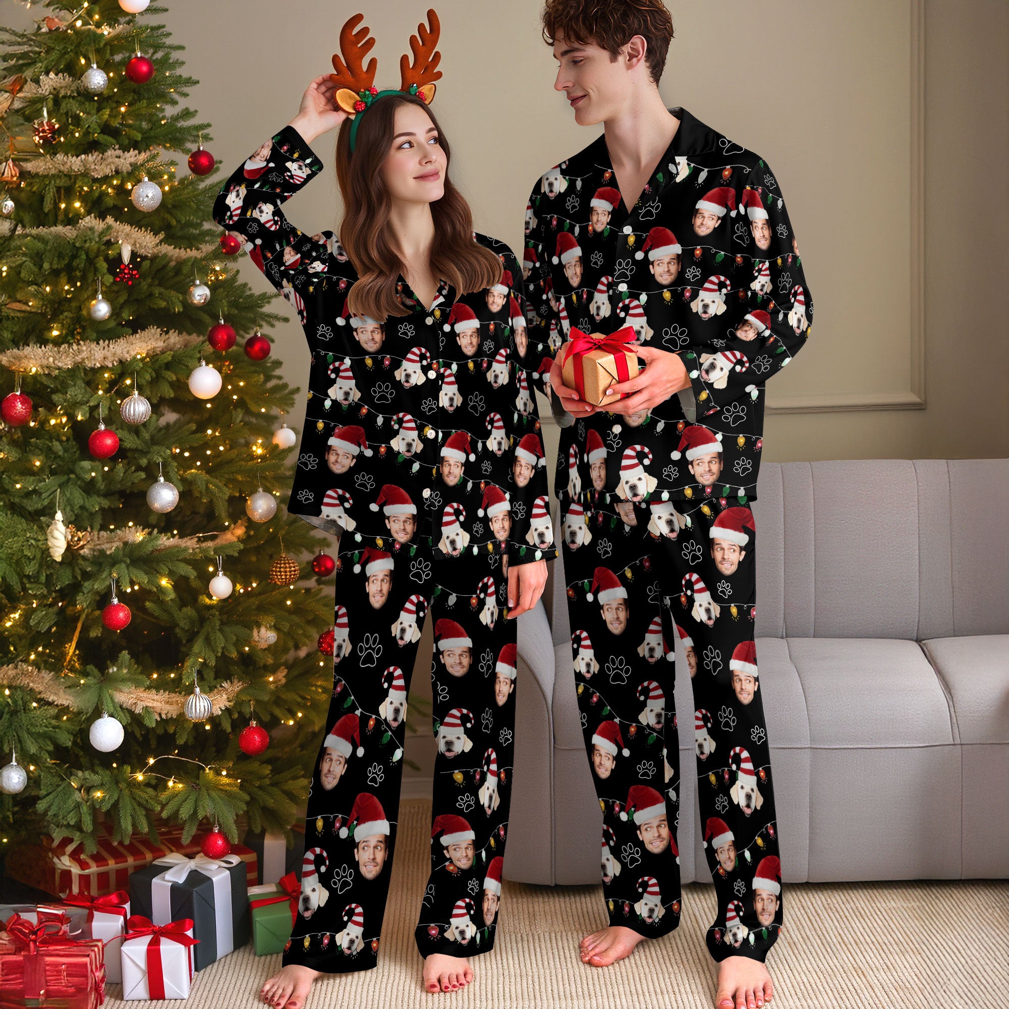 Custom Pet Face Pajamas – Cute Christmas Matching PJs for Dog Moms & Dads