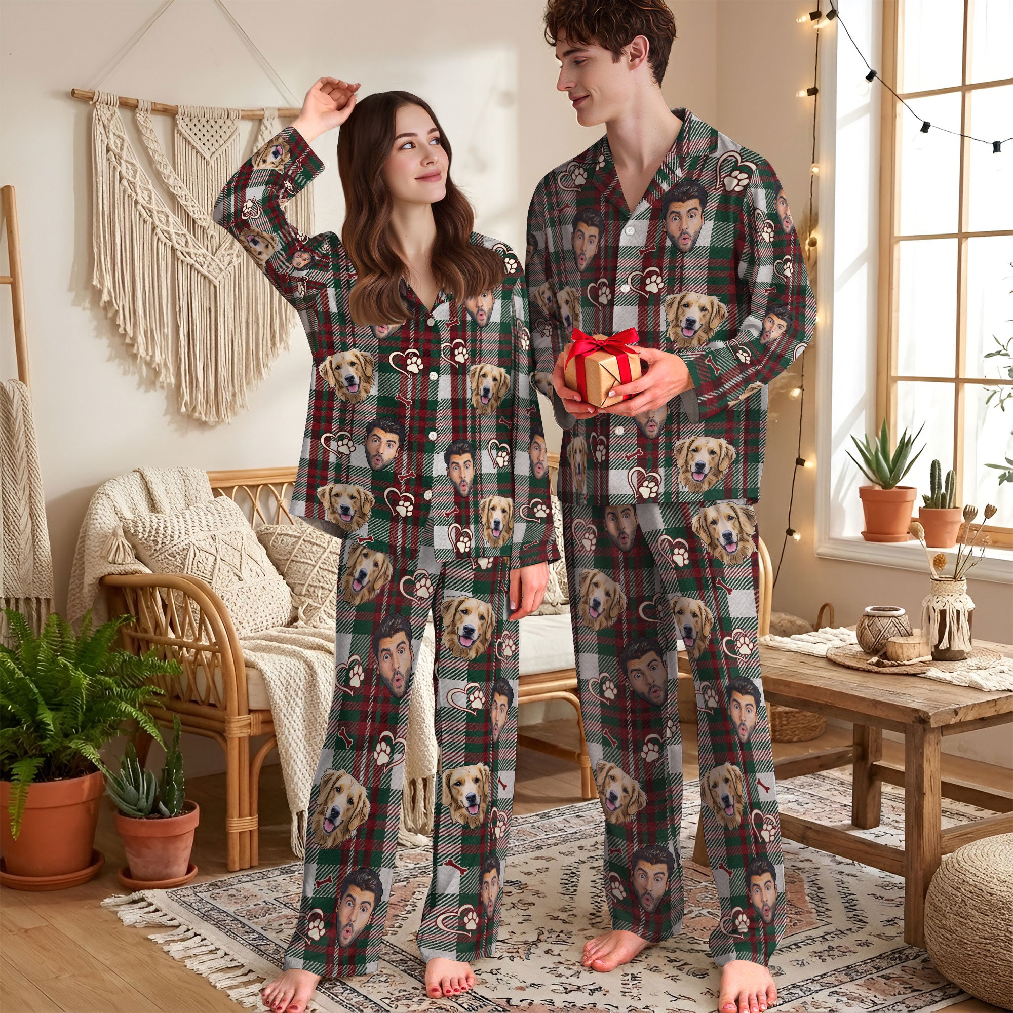 Custom Pet & Owner Face Christmas Pajamas – Personalized Holiday Sleepwear for Dog Lovers & Families