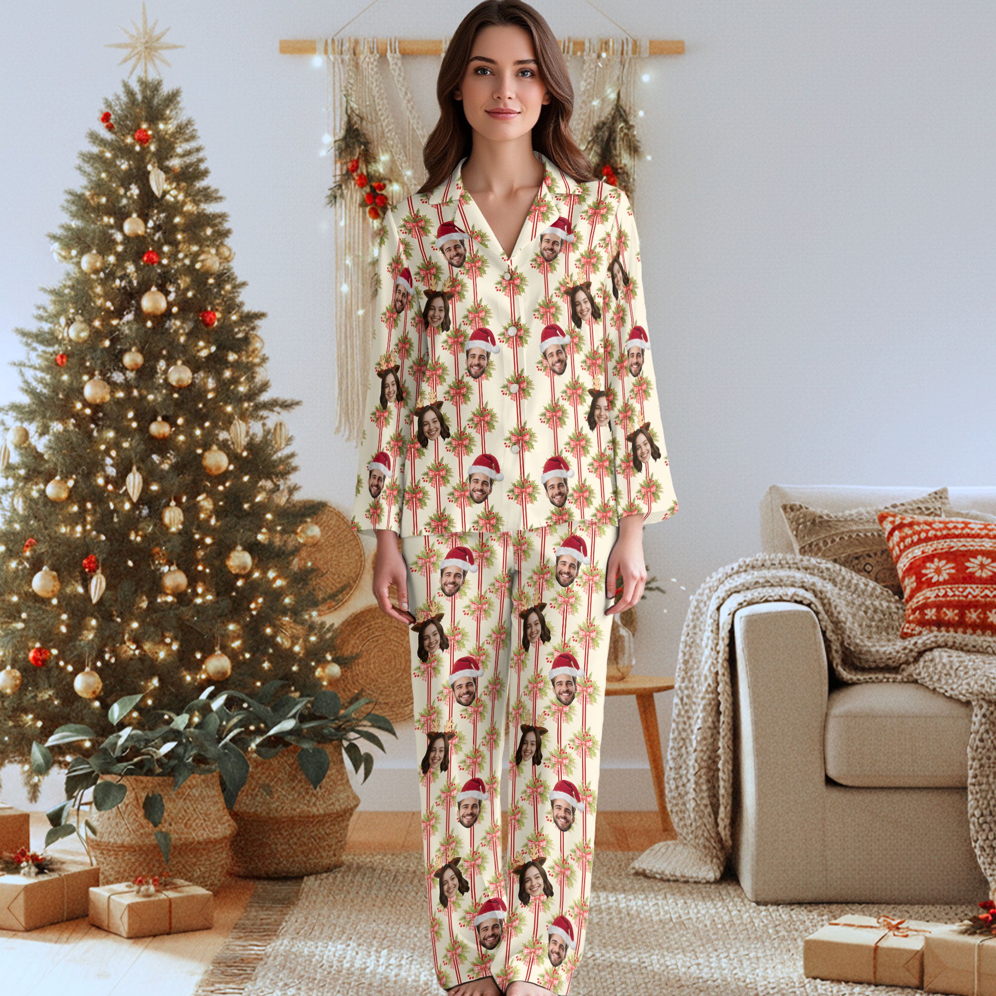 Funny Photo Pajamas – Custom Face Christmas PJs, Personalized Matching Set for Couples Gift