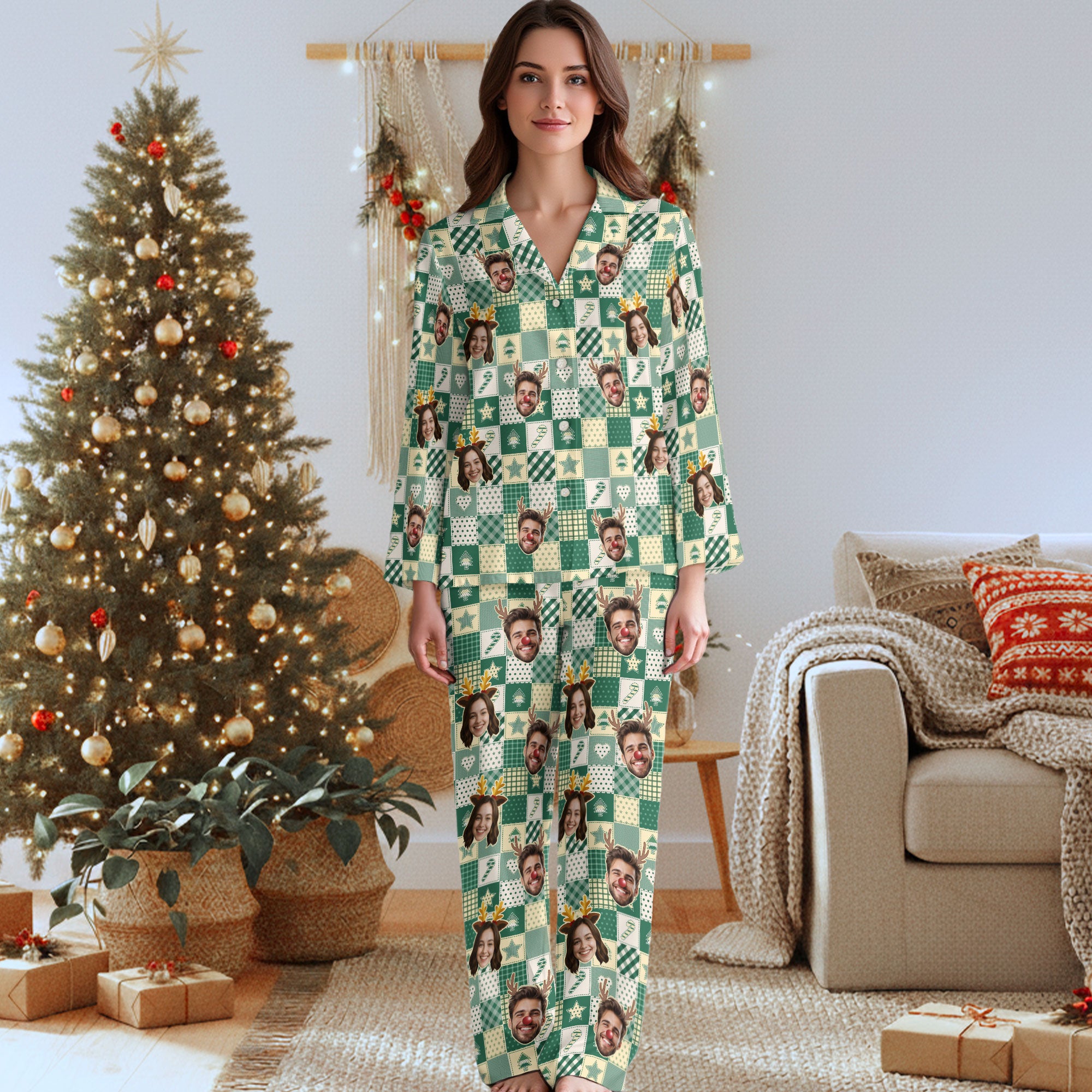 Custom Face Matching Pajamas – Personalized Funny Christmas PJs, Holiday Gift for Him/Her