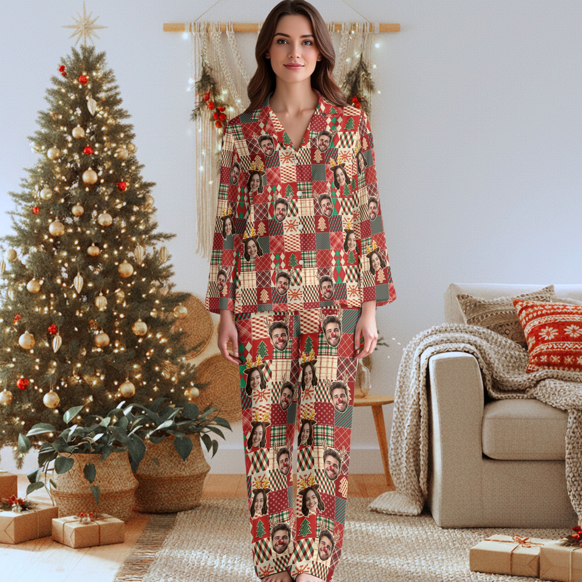 Personalized Funny Pajamas – Custom Face Christmas PJs, Matching Sleepwear Set for Couples