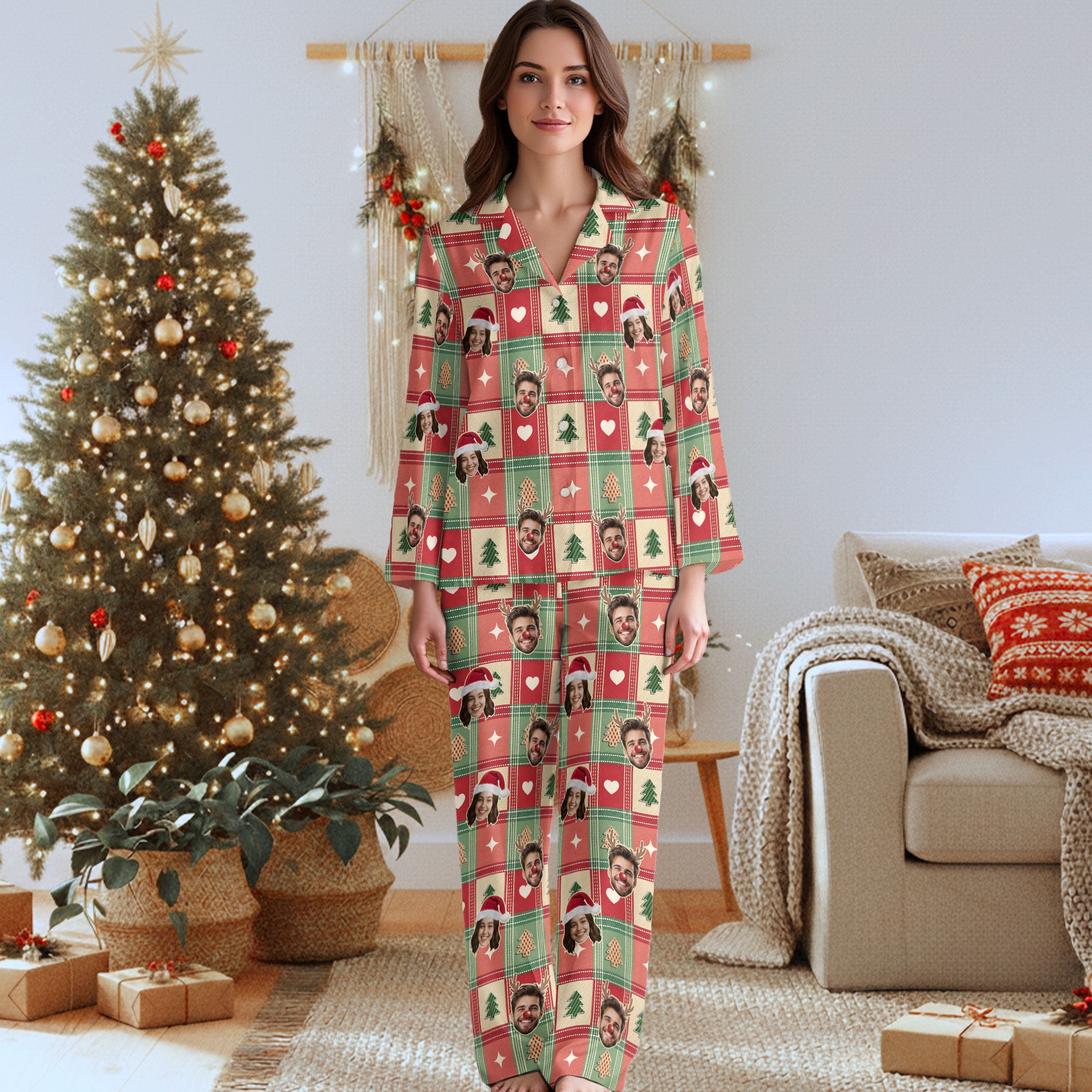 Custom Photo Pajama Pants – Personalized Christmas PJs, Funny Matching Set