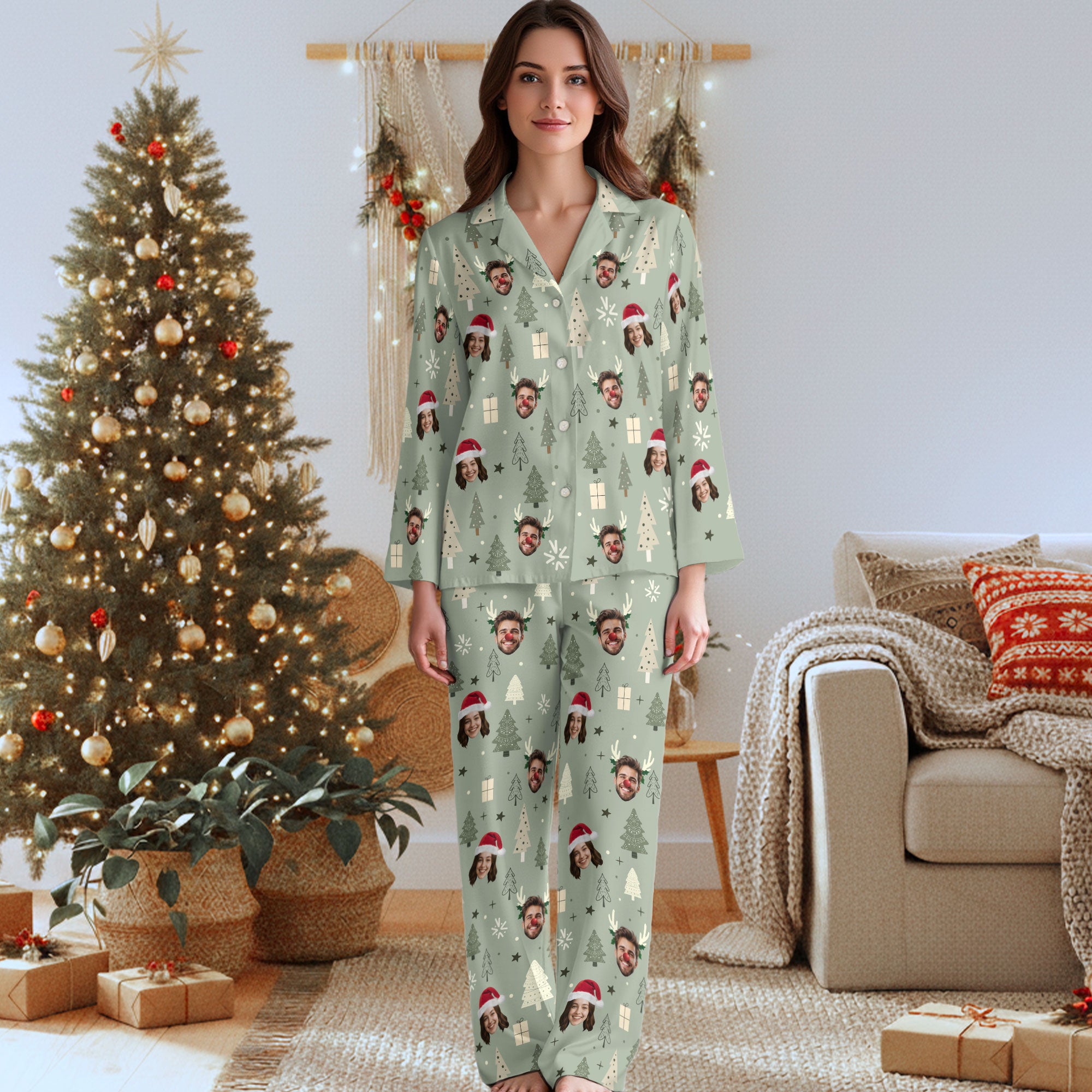 Custom Photo Pajamas – Funny Christmas PJs, Personalized Sleepwear Set for Lovers