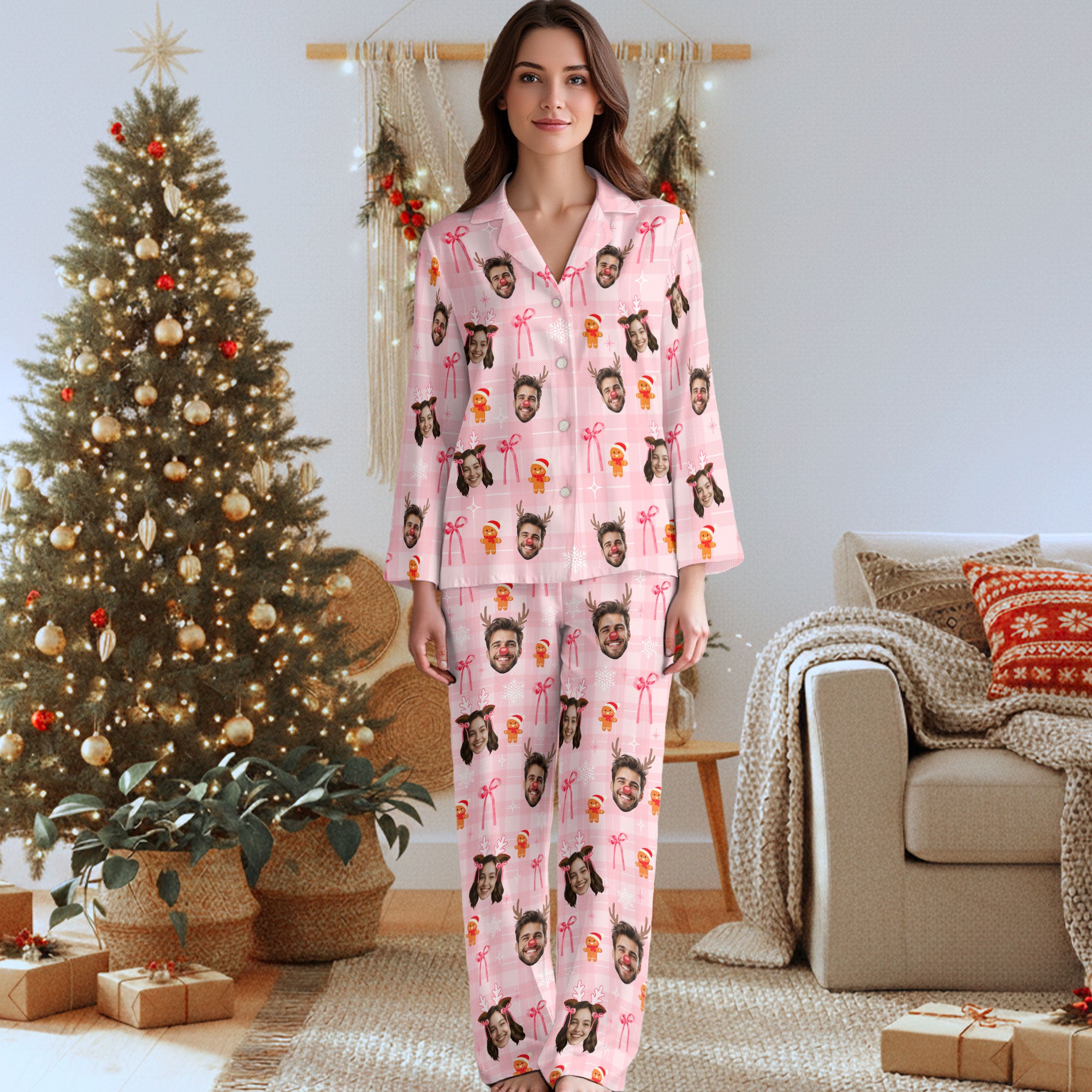 Funny Custom Face Pajamas – Personalized Holiday Matching PJs Set for Couples, Christmas