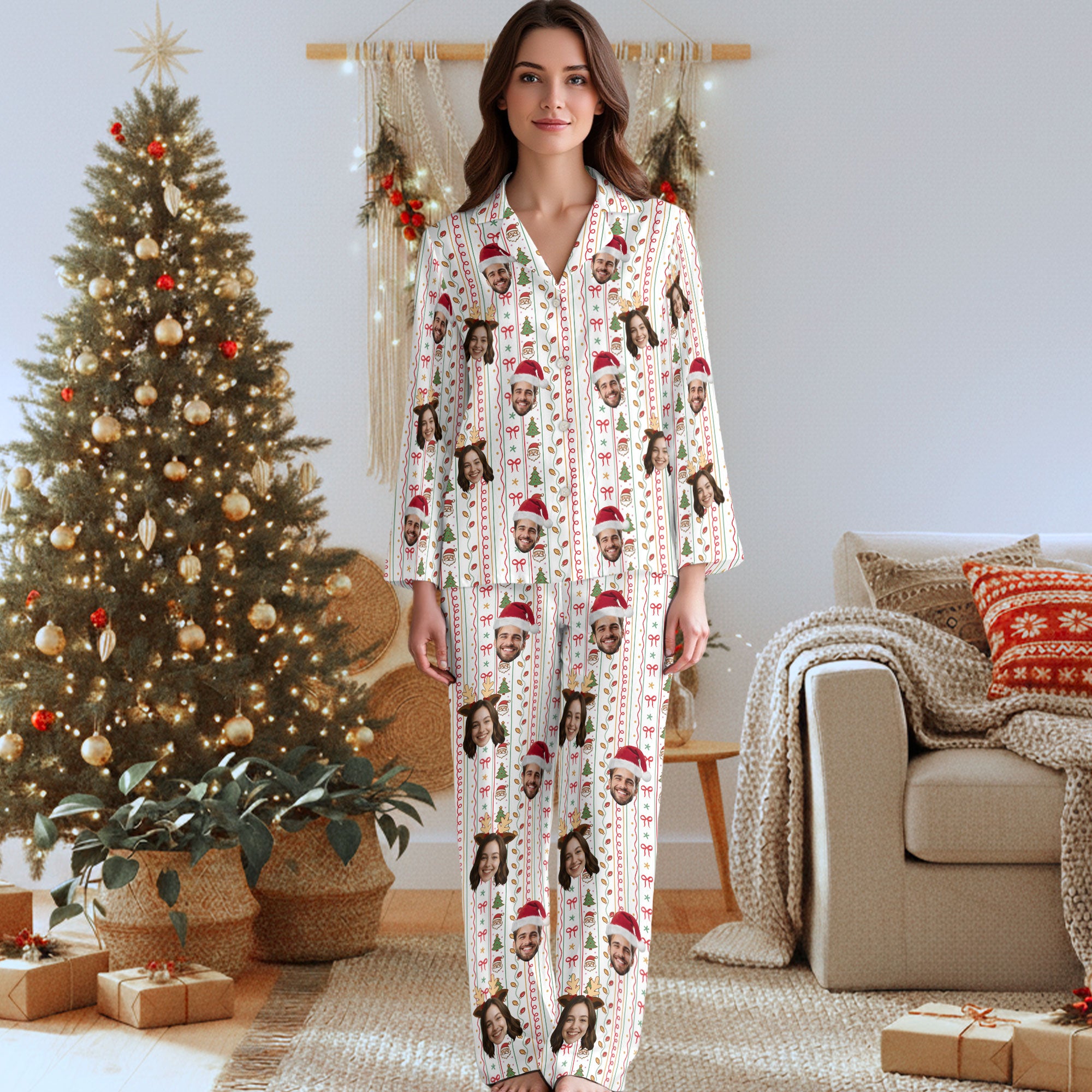 Custom Face Christmas Pajamas – Personalized Matching PJs, Funny Holiday Gift for Couples