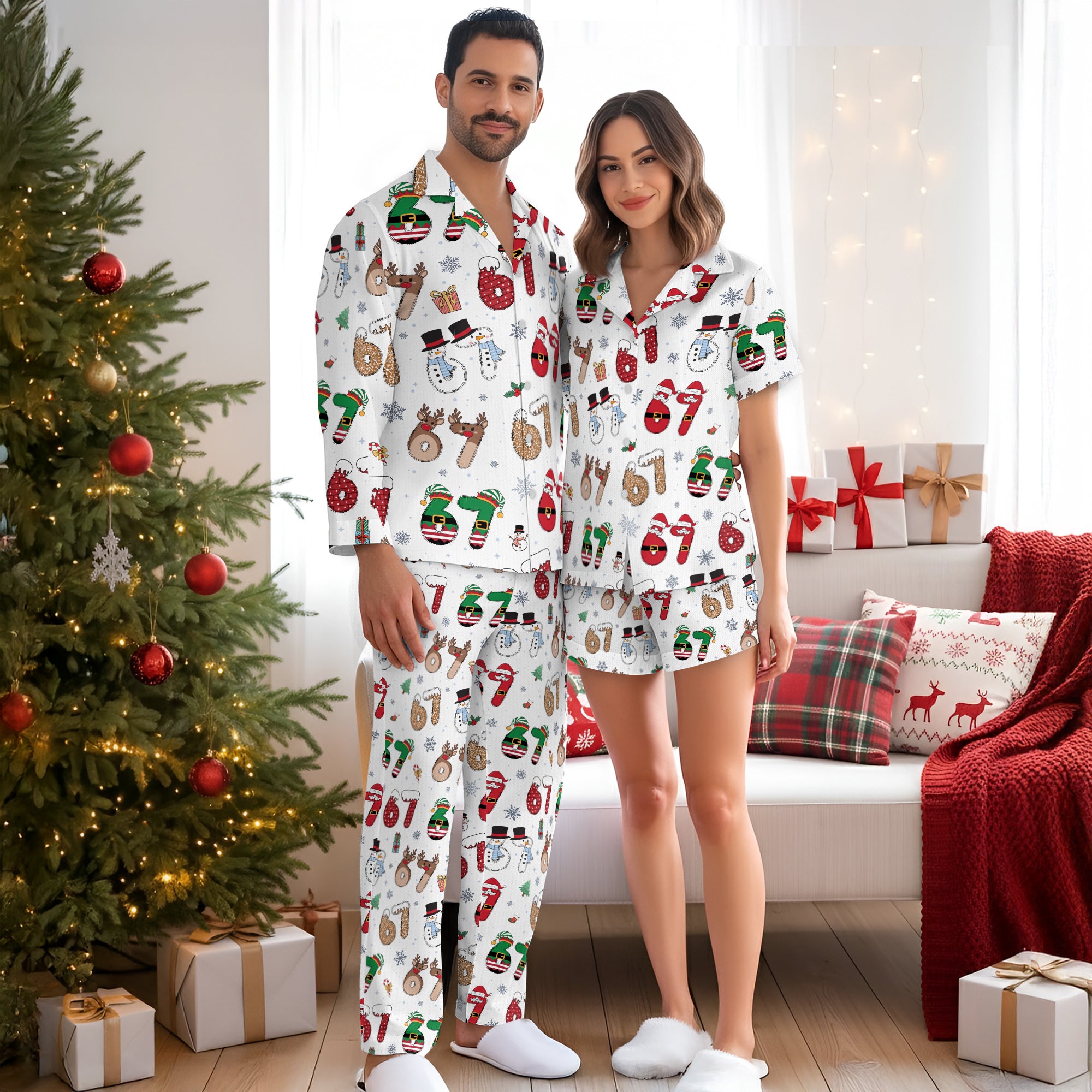Custom Christmas Number 67 Pajama Pants – Personalized Holiday Print Cozy Lounge Bottoms