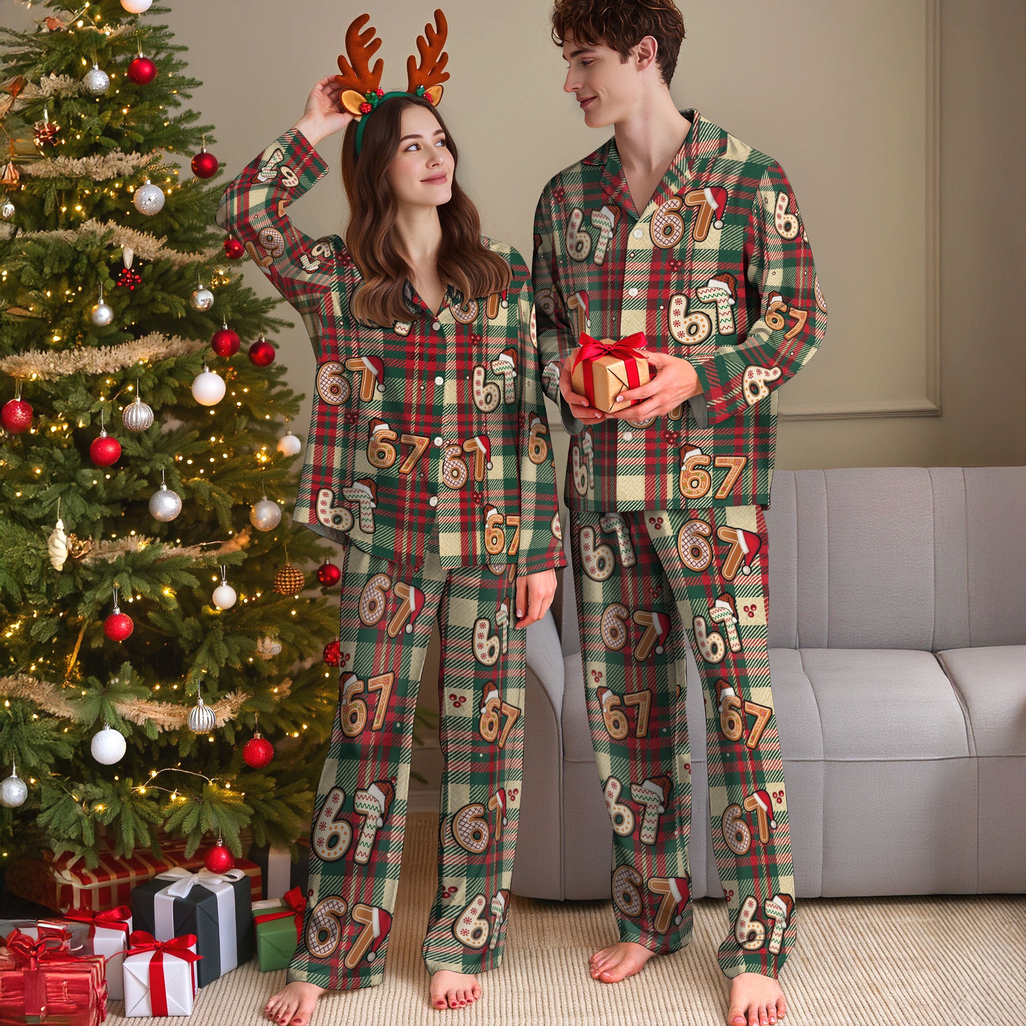 Christmas Number Print Pajamas Set – Festive 6 7 Pattern Sleepwear