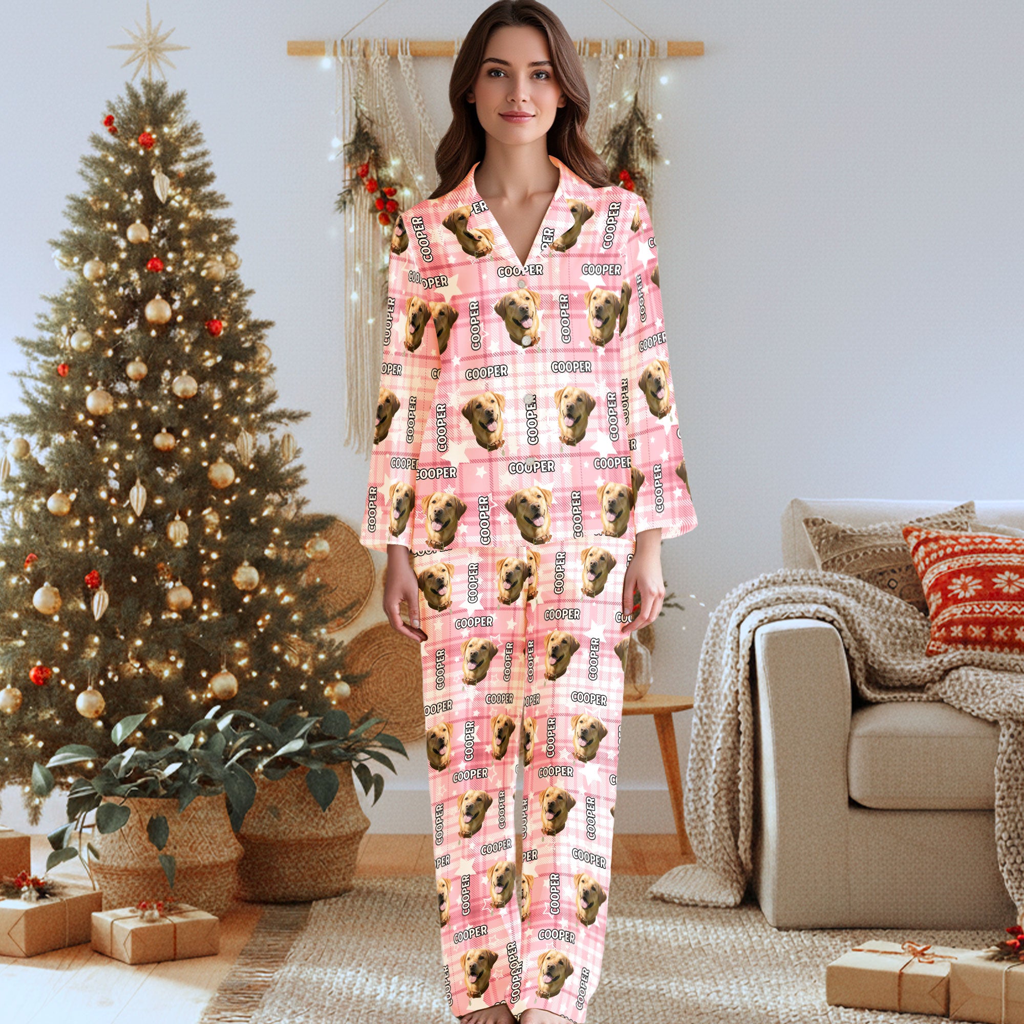 Custom Pet Face Christmas Pajamas Set – Personalized Holiday PJs for Pet Lovers, Dog Mom Gift