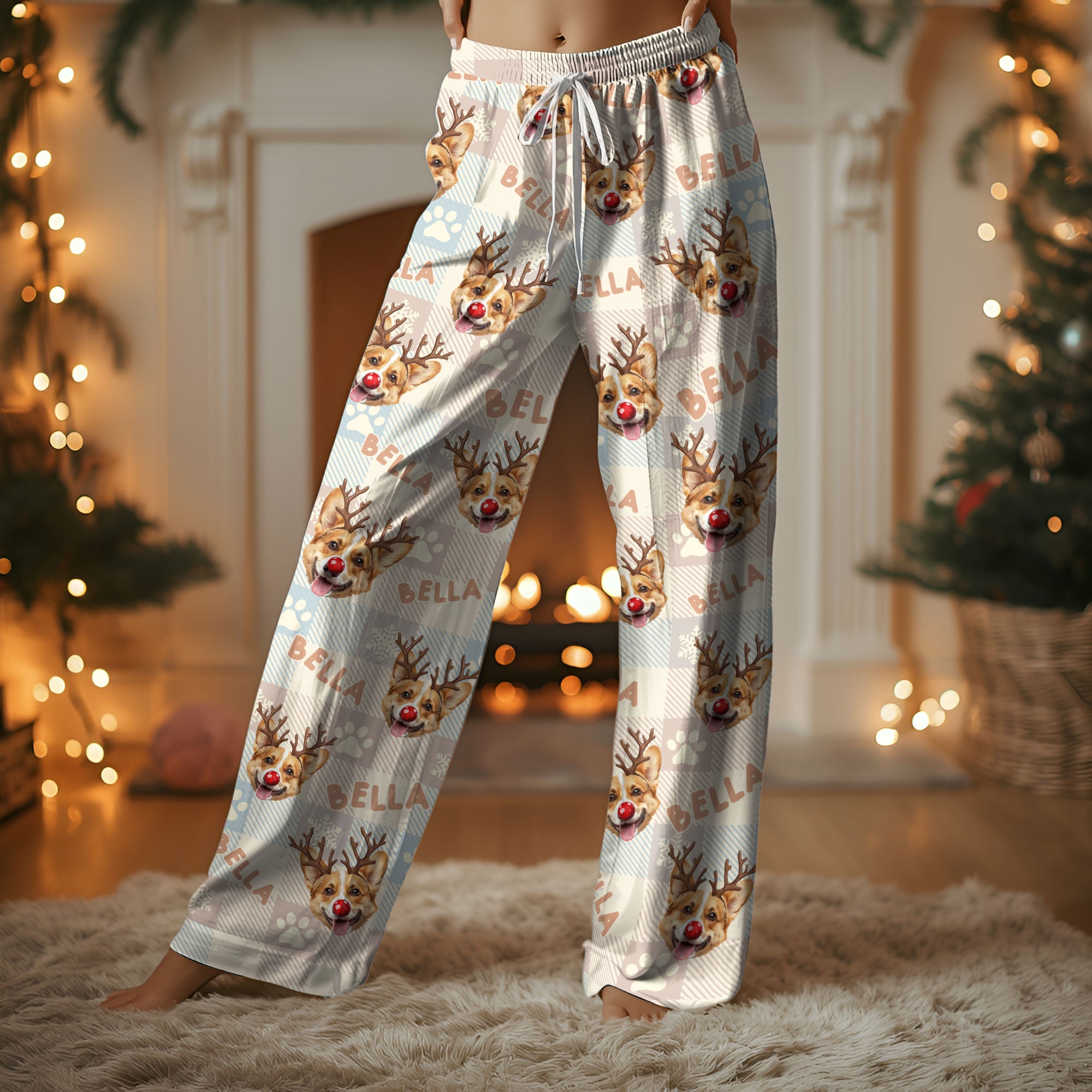 Personalized Pet Name Pajama Pants – Custom Dog Photo Christmas Lounge Bottoms