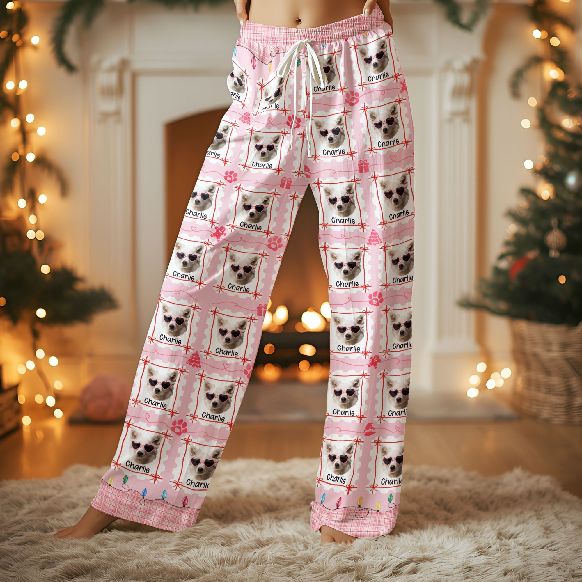 Custom Dog Mom Christmas Pajamas – Personalized Pet Face PJs for Women, Holiday Gift Sleepwear
