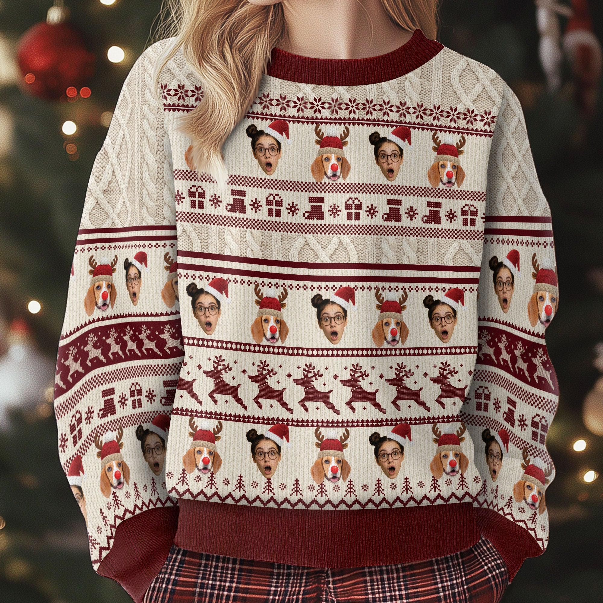 Custom Pet & Face Christmas Sweater – Personalized Ugly Xmas Sweatshirt Gift for Dog Mom