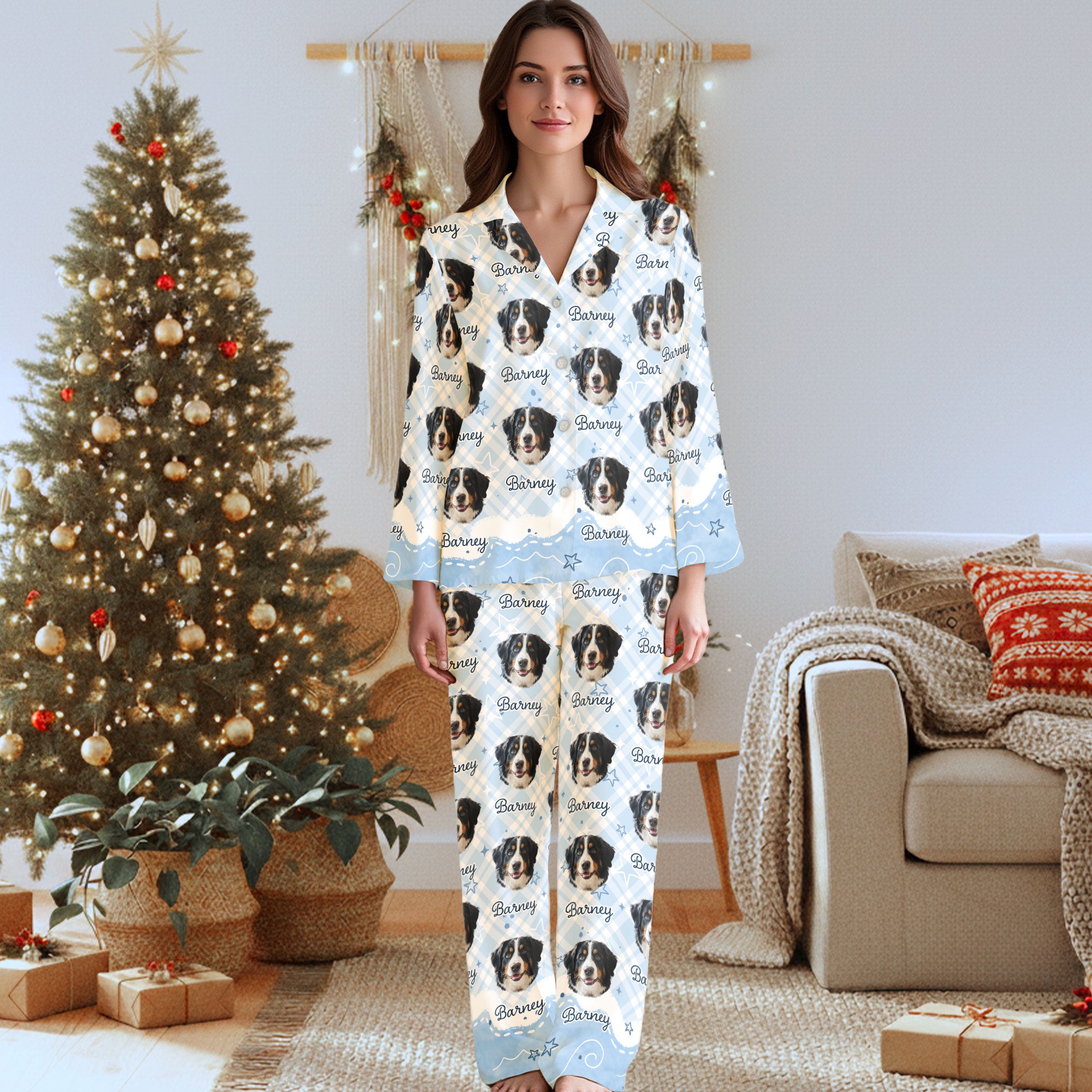 Custom Pet Portrait Pajamas – Dog Print Top, Pants & Socks