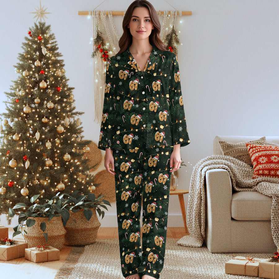 Santa Hat Numbers 6 7 Christmas Sleepwear Set for Men, Women