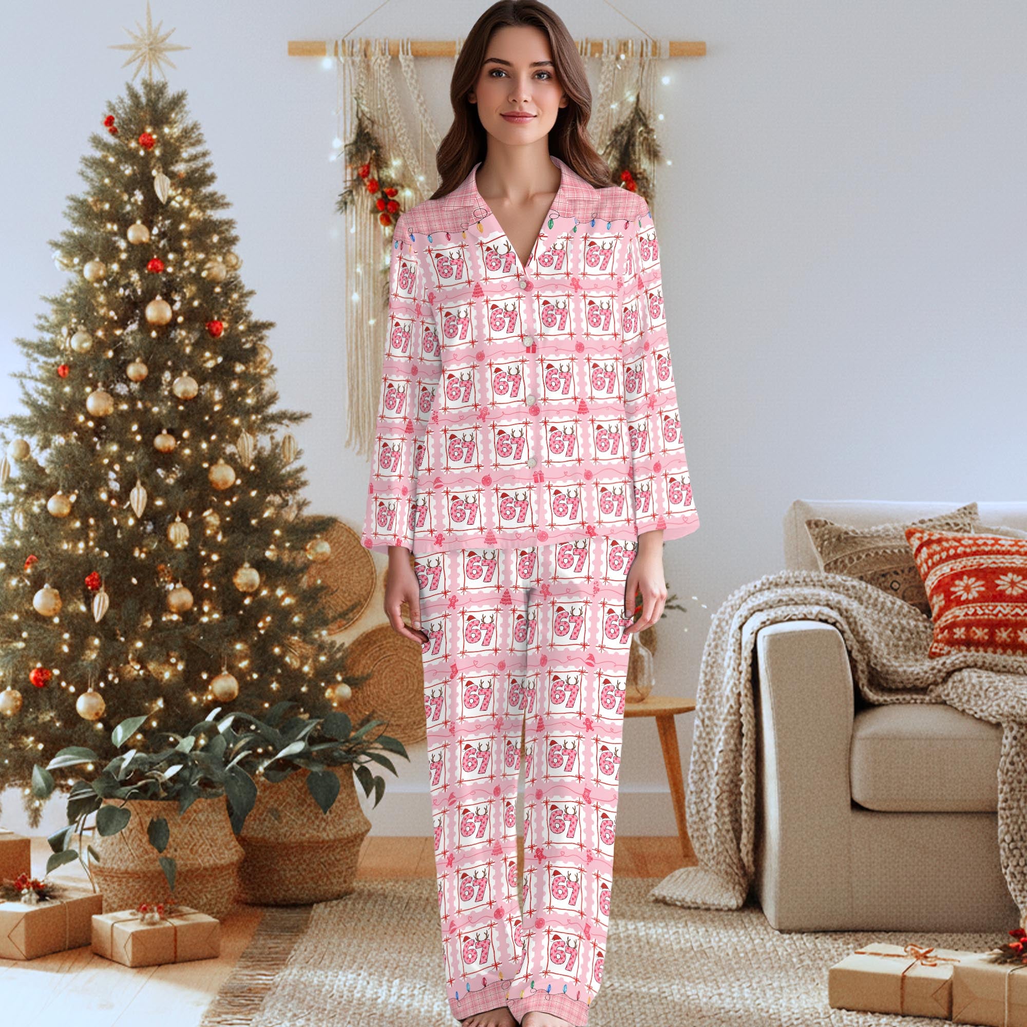 Festive Pajama Set Featuring Santa Hat Numbers 6 7 - Optional Socks