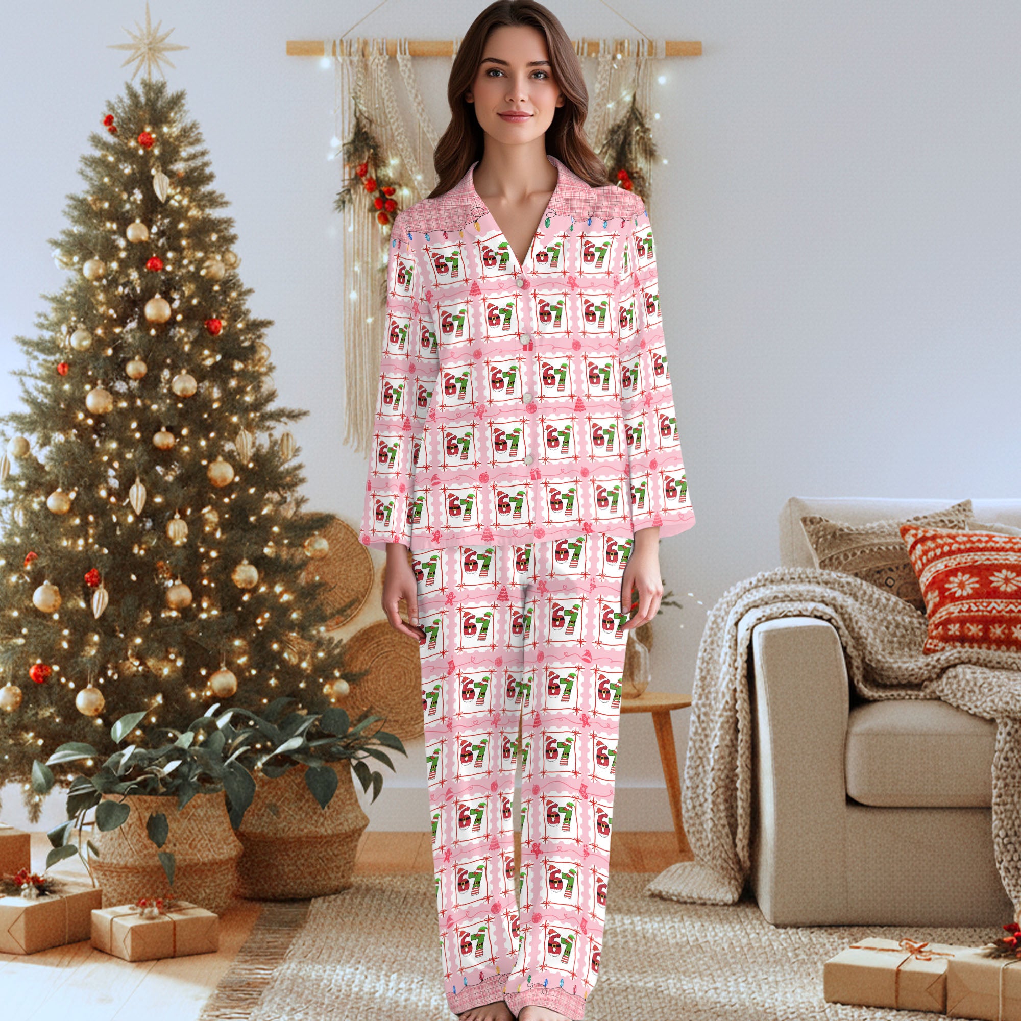 Christmas Family PJ Set – Unique Santa Hat Numbers 6 7 Design