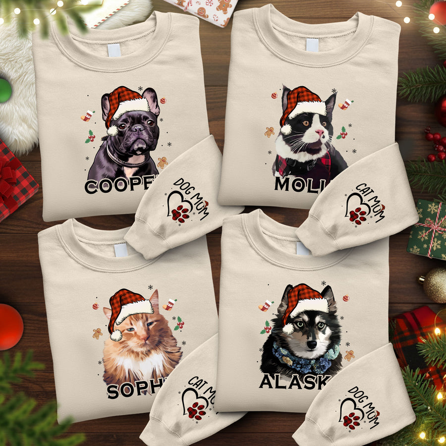 Custom Dog Christmas Sweatshirt – Personalized Pet Photo Top, Funny Gift for Pet Lovers