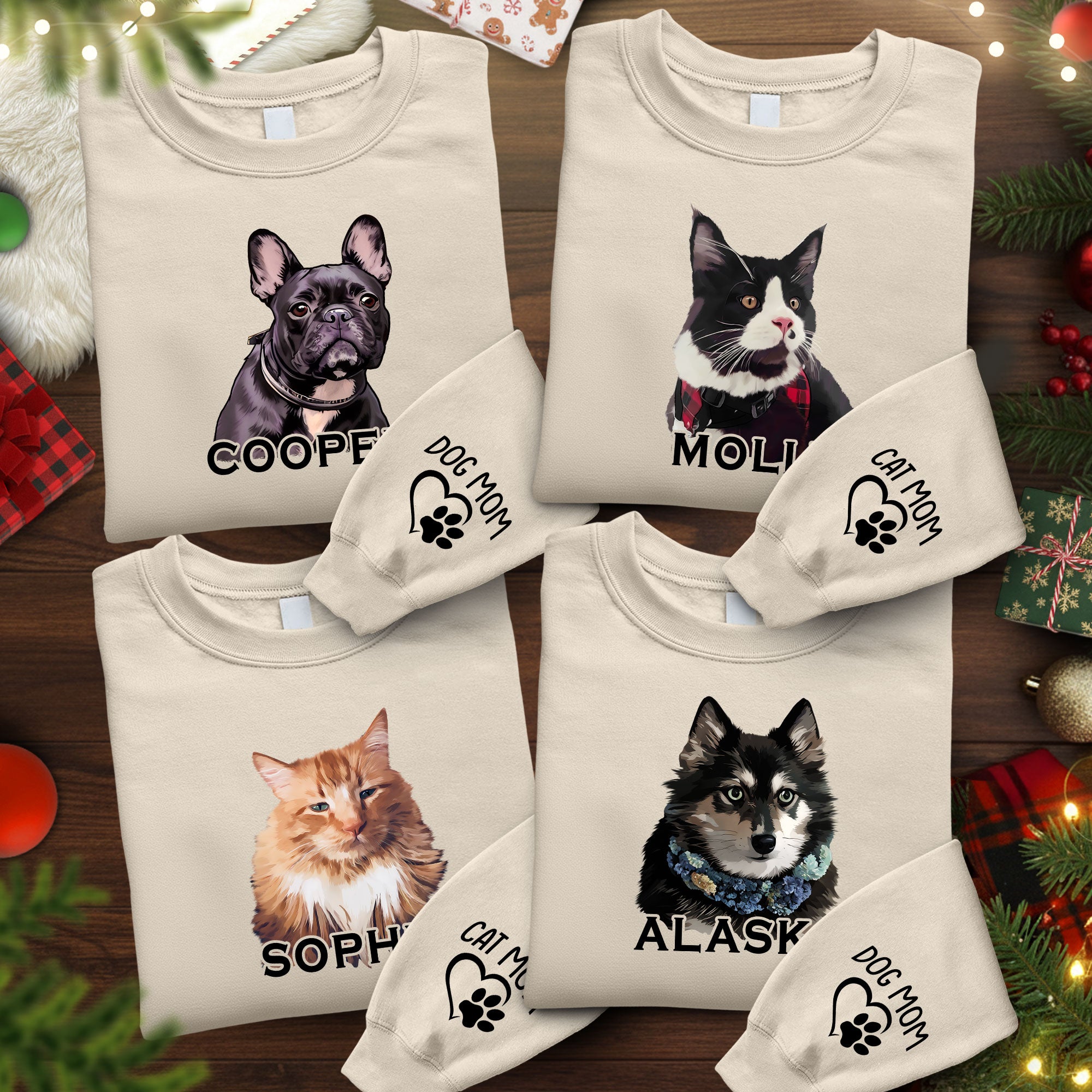 Custom Pet Portrait Sweatshirt – Dog Name Printed with Heart, Perfect Gift for Dog Lovers