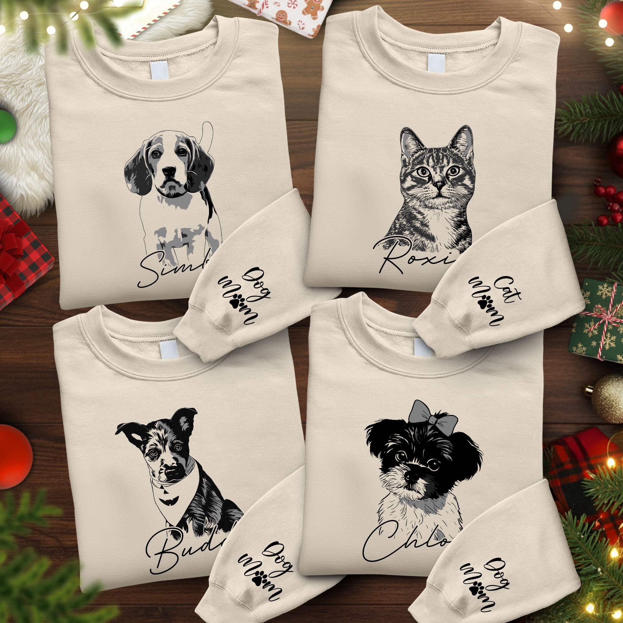 Custom Dog Lover Sweatshirt with Name & Sleeve Print – Cute Pet Portrait Gift
