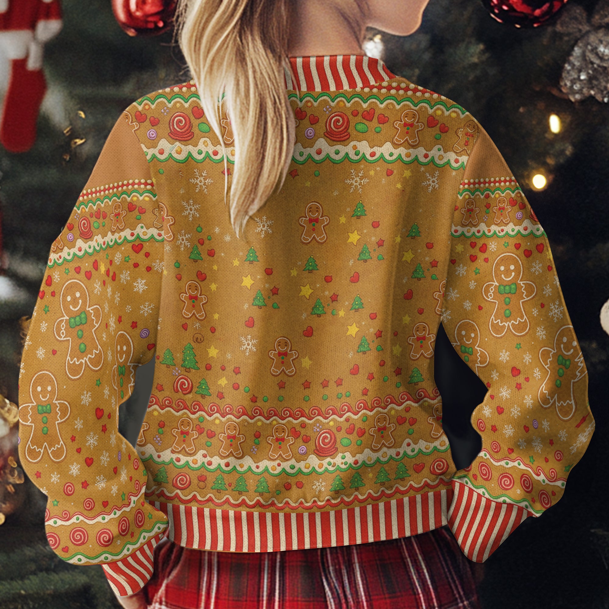 Custom Gingerbread Family Christmas Sweater – Personalized Name Ugly Holiday Sweatshirt for Family