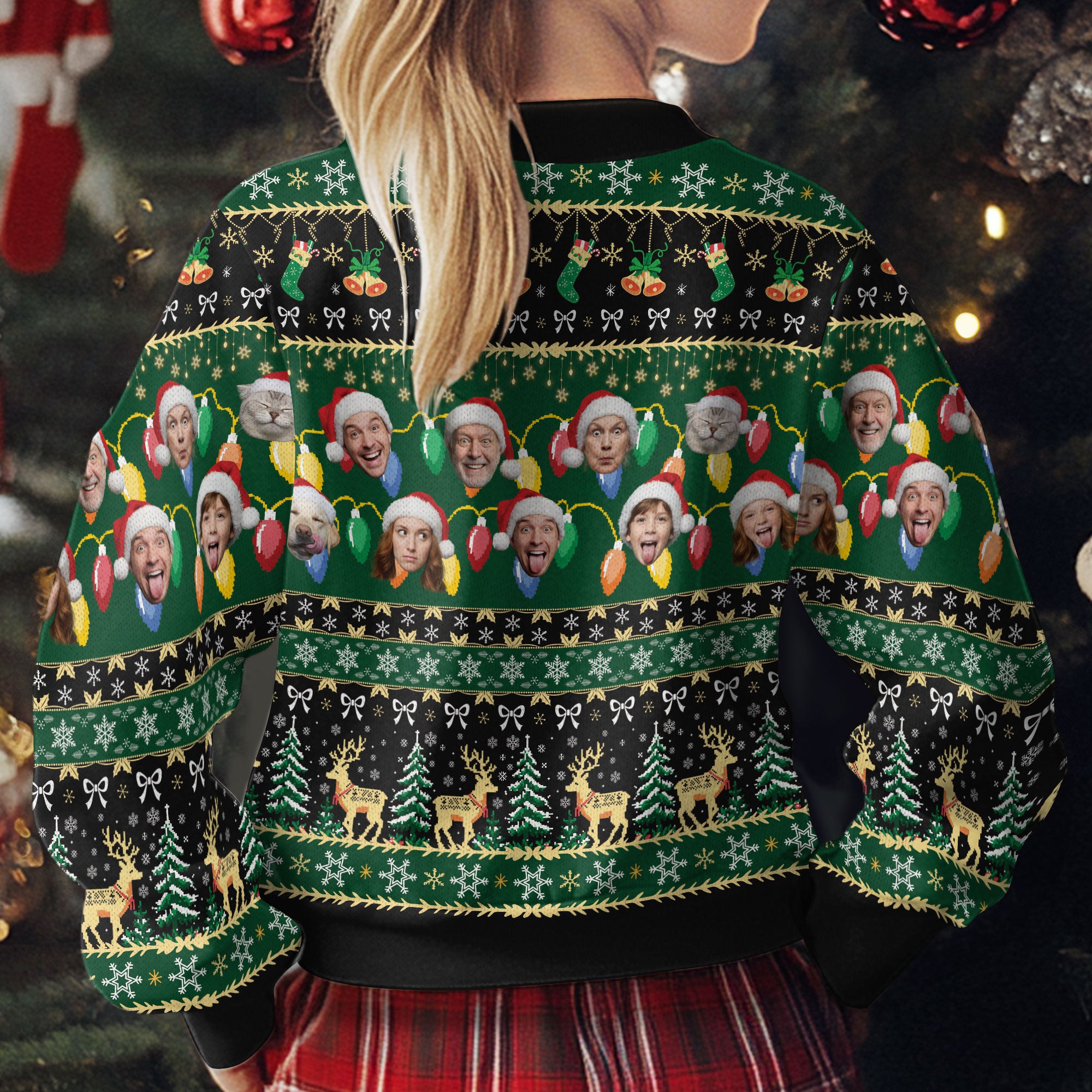 Custom Ugly Christmas Sweater – Personalized Photo Green Holiday Knit for Family, Pets & Festive Fun
