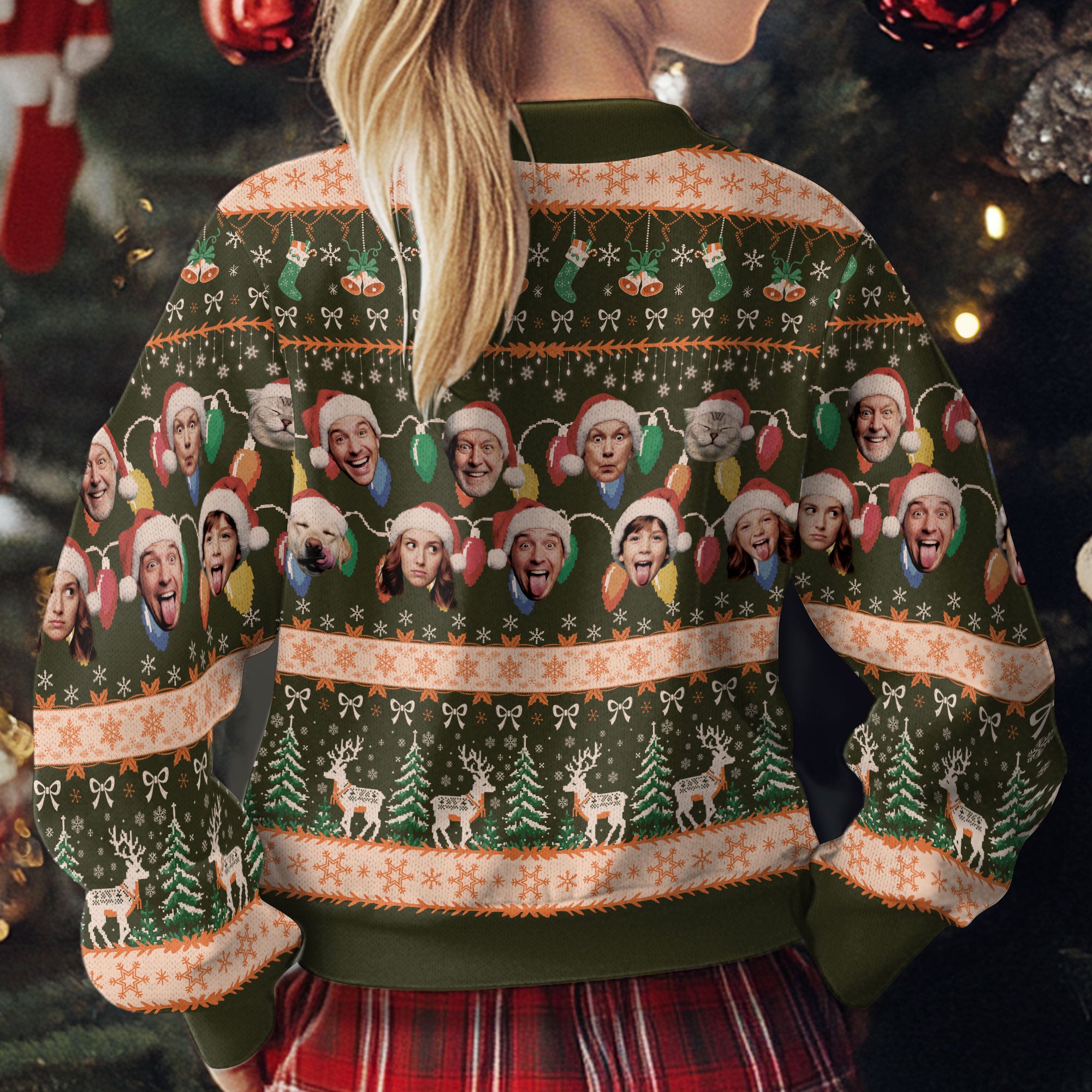 Custom Ugly Christmas Sweater – Personalized Photo Forest Green Holiday Knit for Family, Pets & Festive Cheer