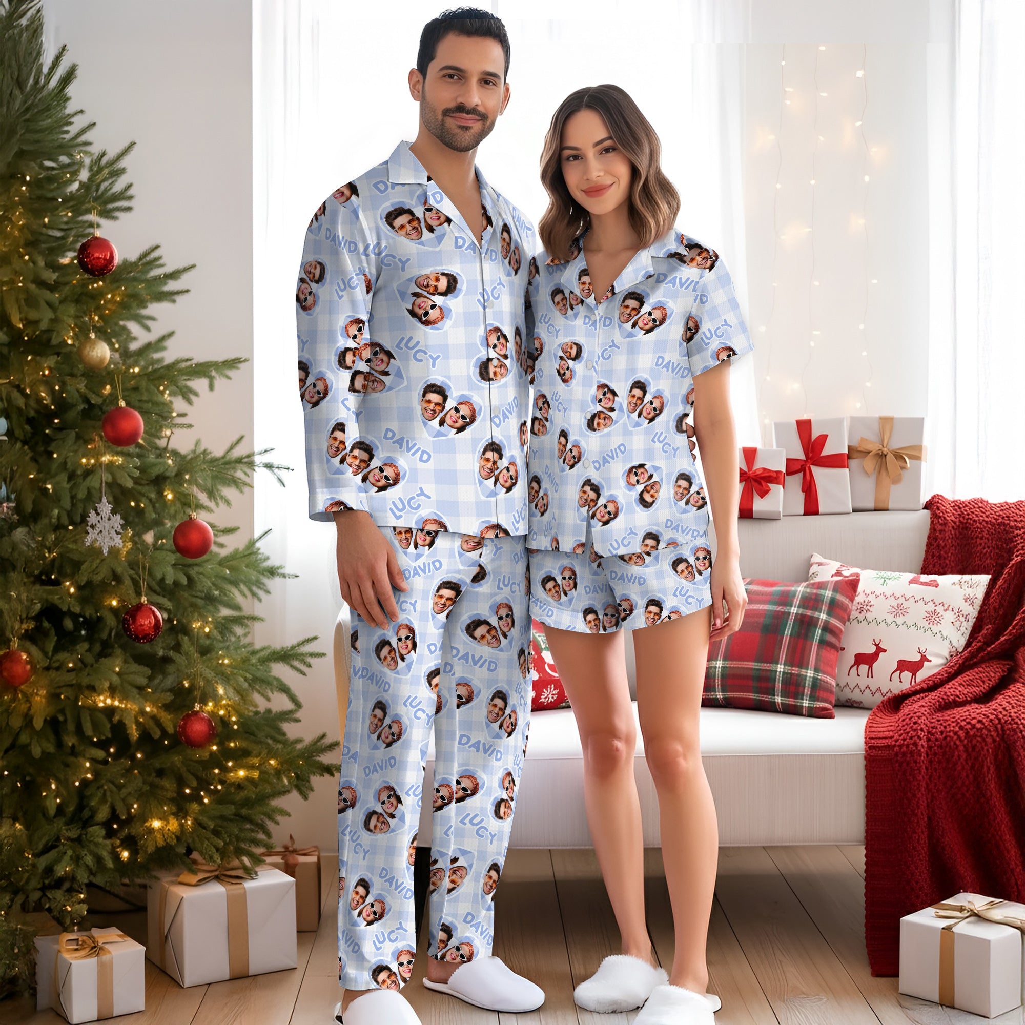 Custom Name Couples Matching Pajama Pants – Personalized Christmas PJs Gift for Him Her Sleepwear