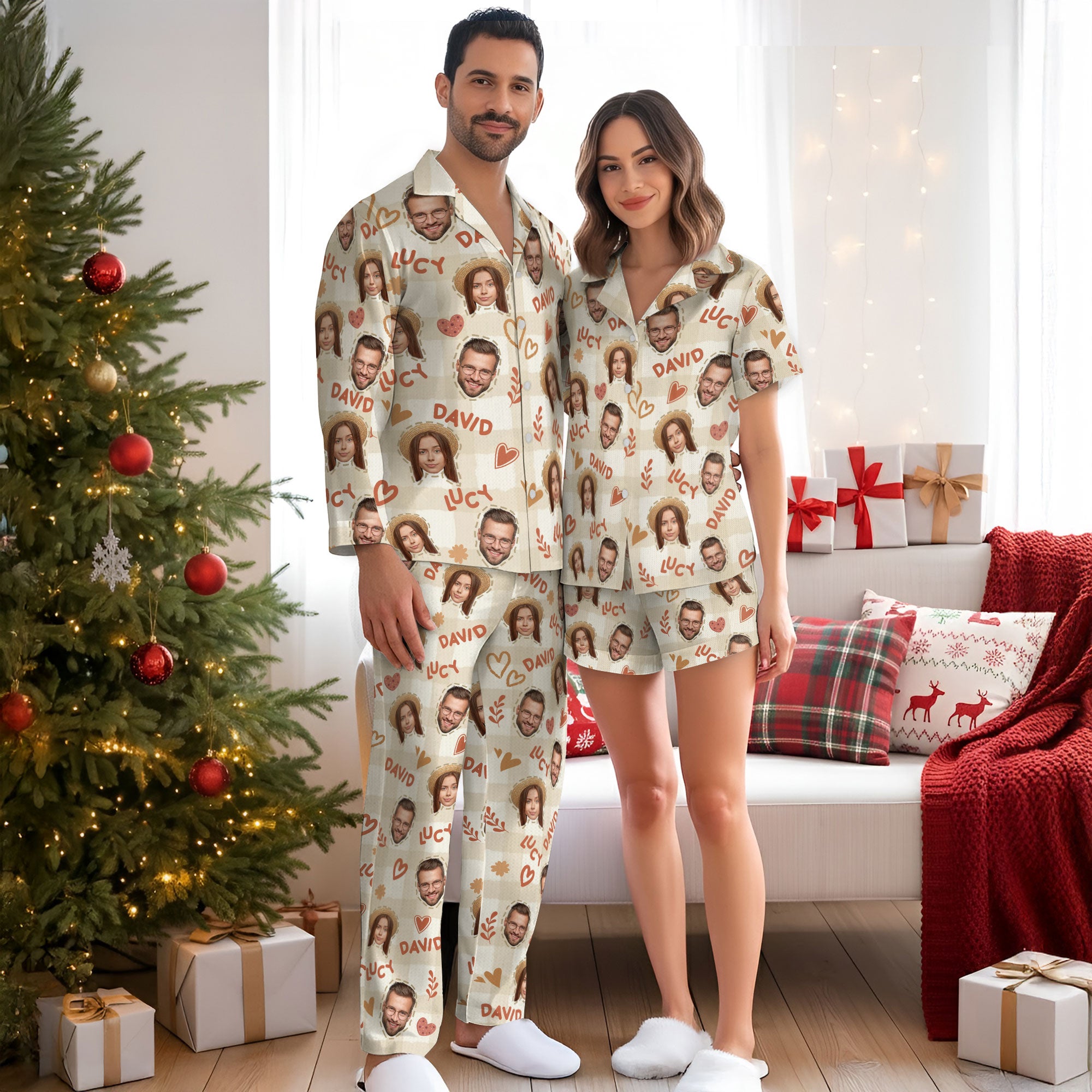 Custom Couples Pajama Pants – Personalized Name Matching PJs Christmas Gift for Husband Wife