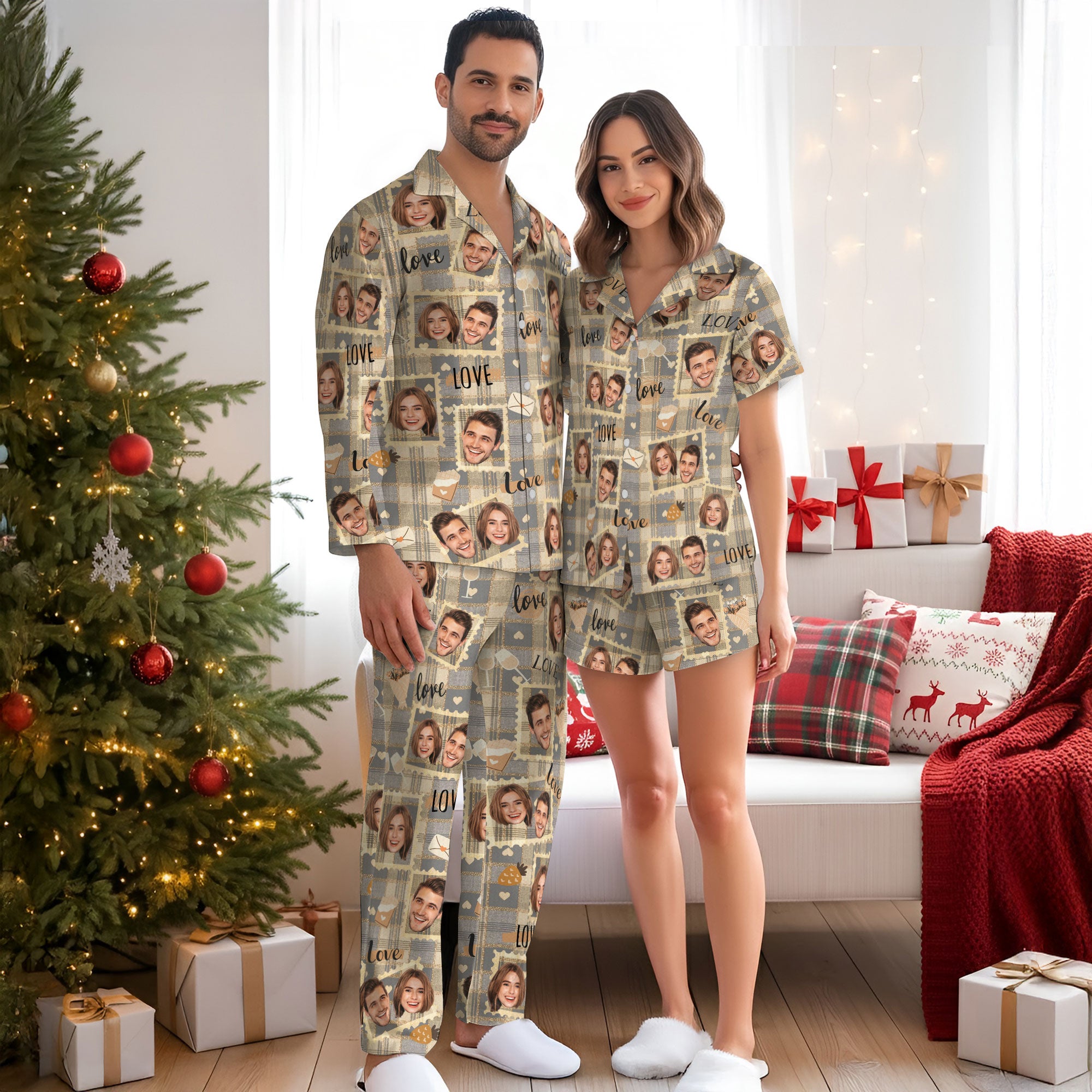 Personalized Couples PJs Pants – Custom Matching Christmas Pajama Pants Gift for Men Women