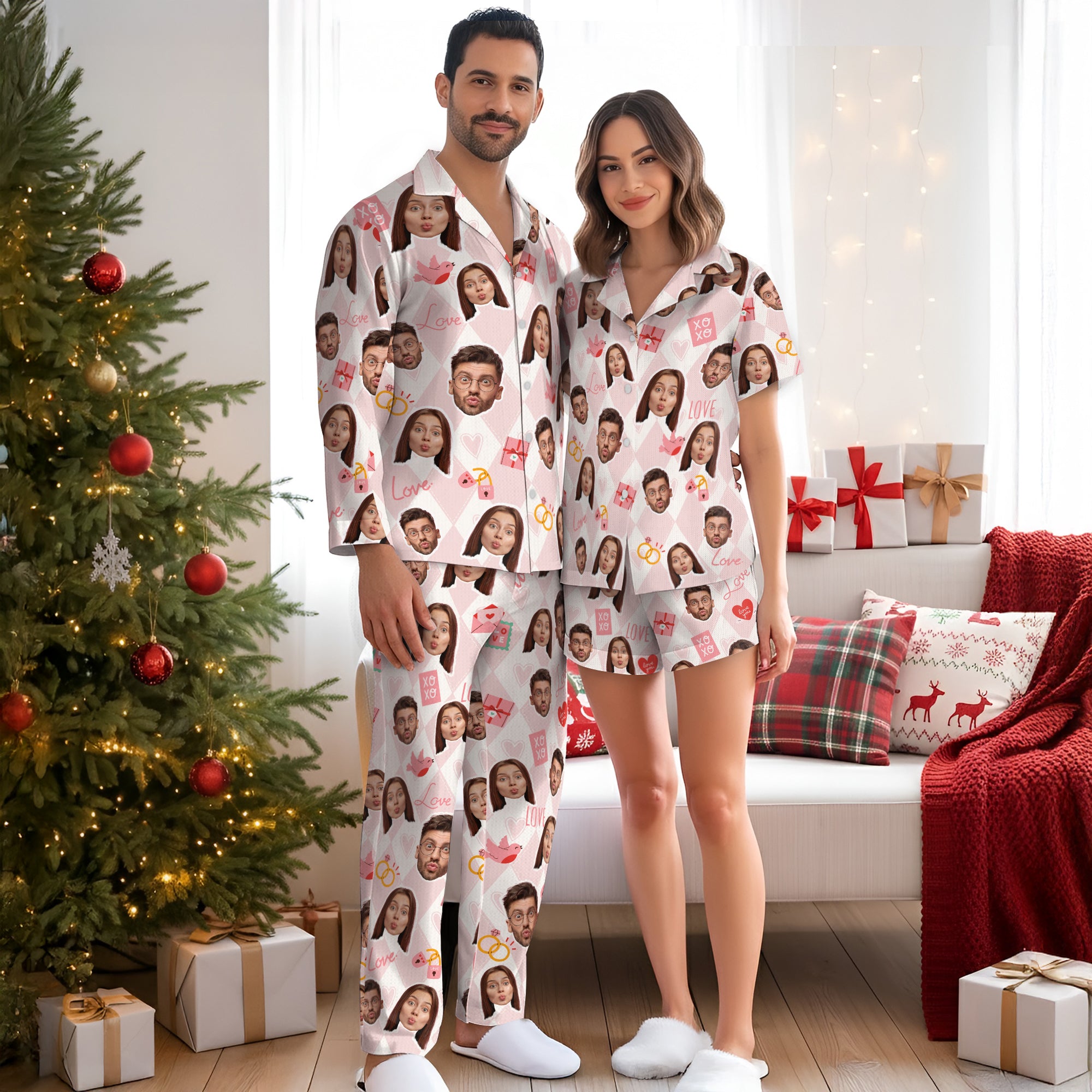 Matching Couples Pajama Pants – Personalized Custom Couples Christmas PJs Gift for Men Women