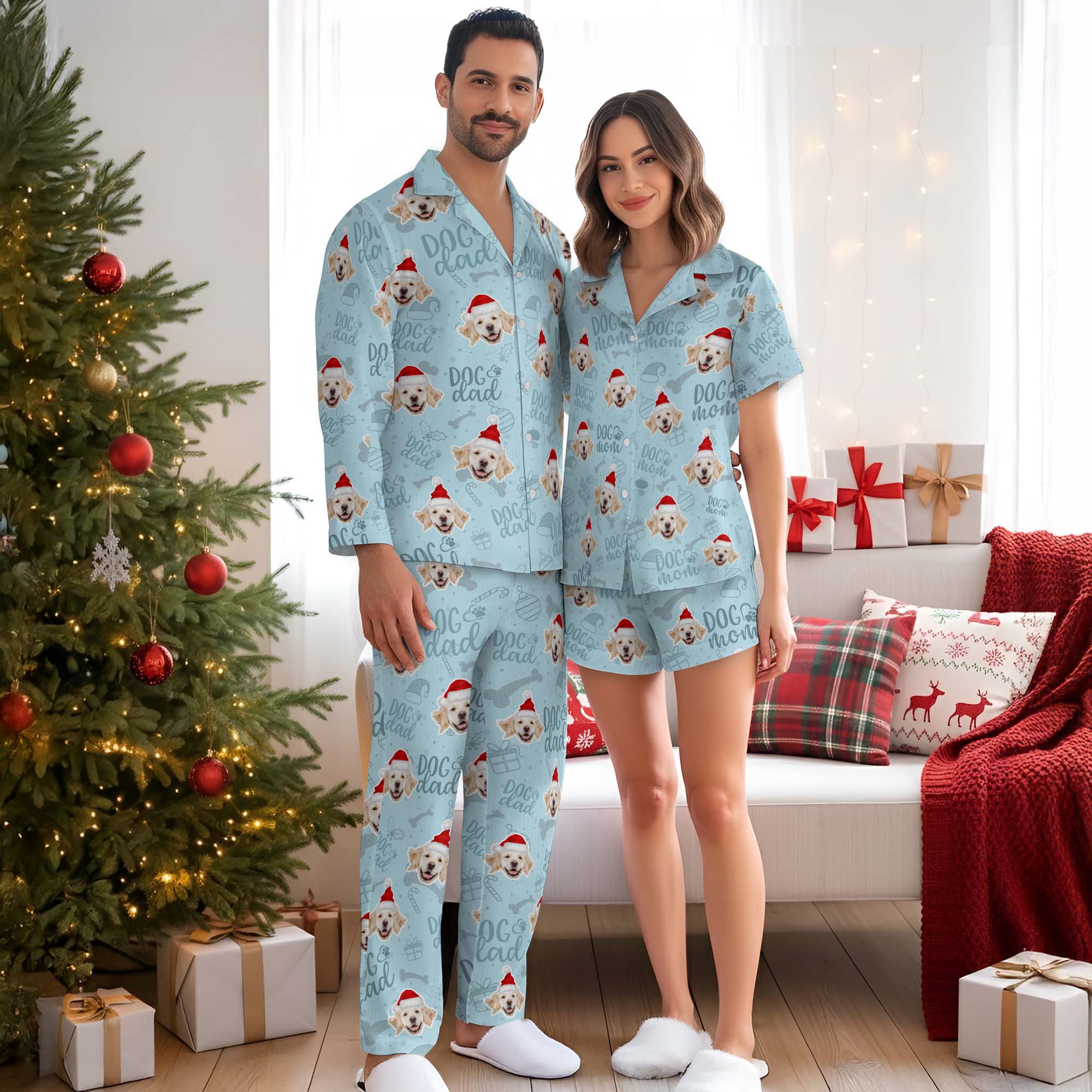 Dog Mom & Dog Dad Matching Pajamas – Custom Pet Face Christmas PJs