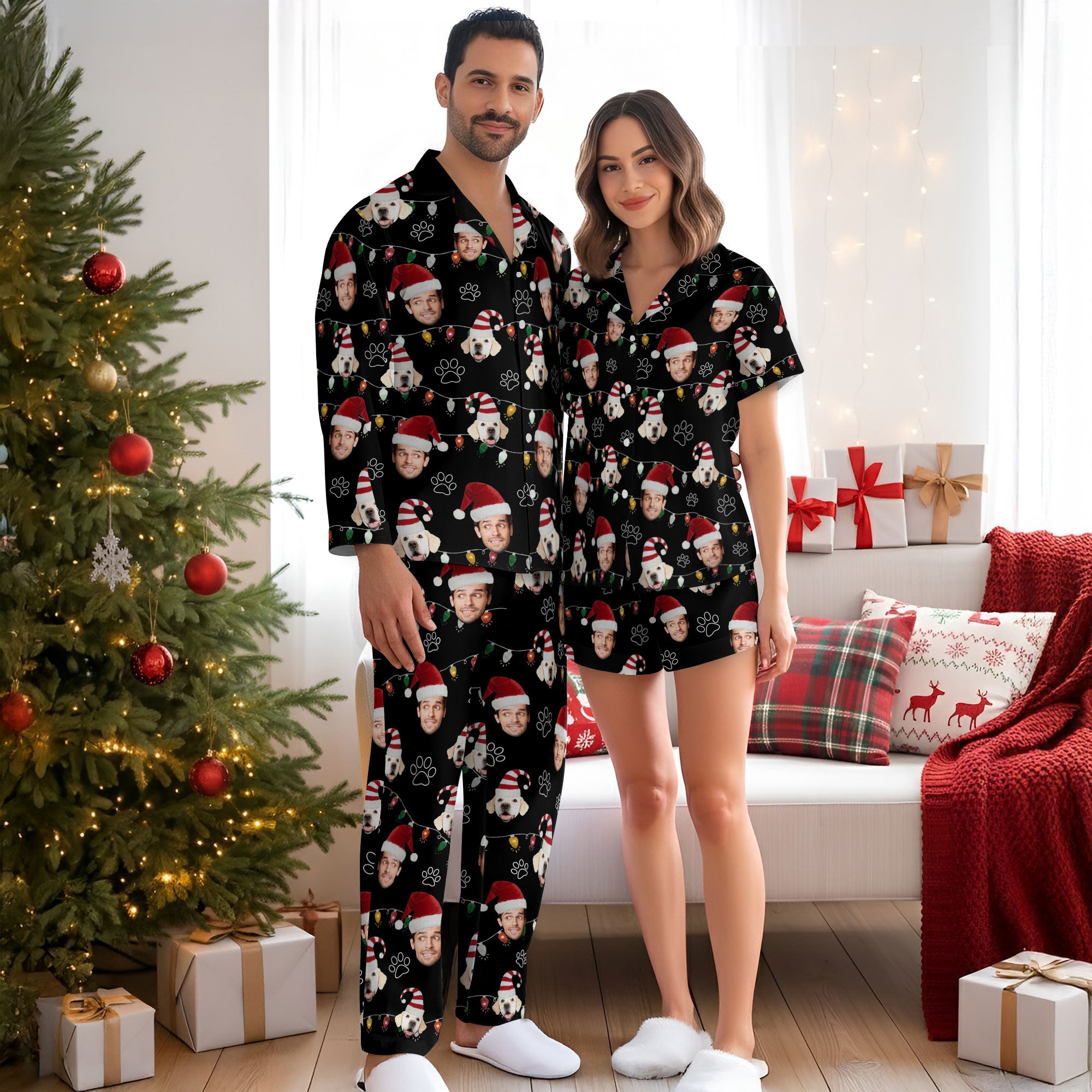 Custom Pet Face Pajamas – Cute Christmas Matching PJs for Dog Moms & Dads