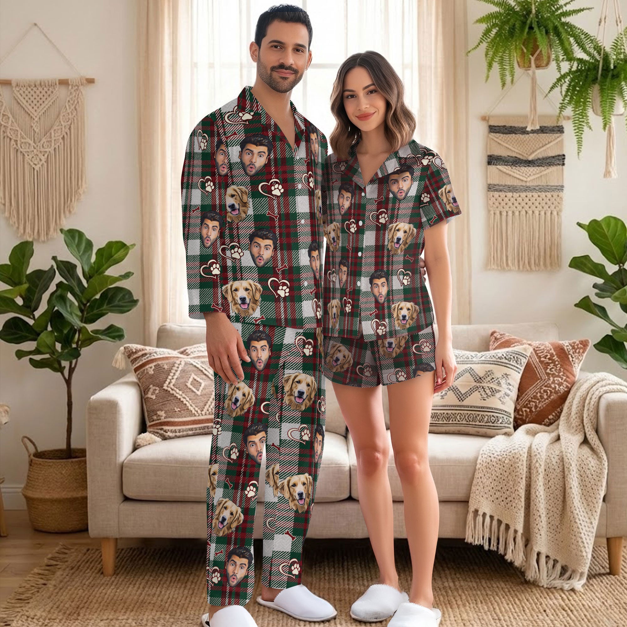 Custom Pet & Owner Face Christmas Pajamas – Personalized Holiday Sleepwear for Dog Lovers & Families