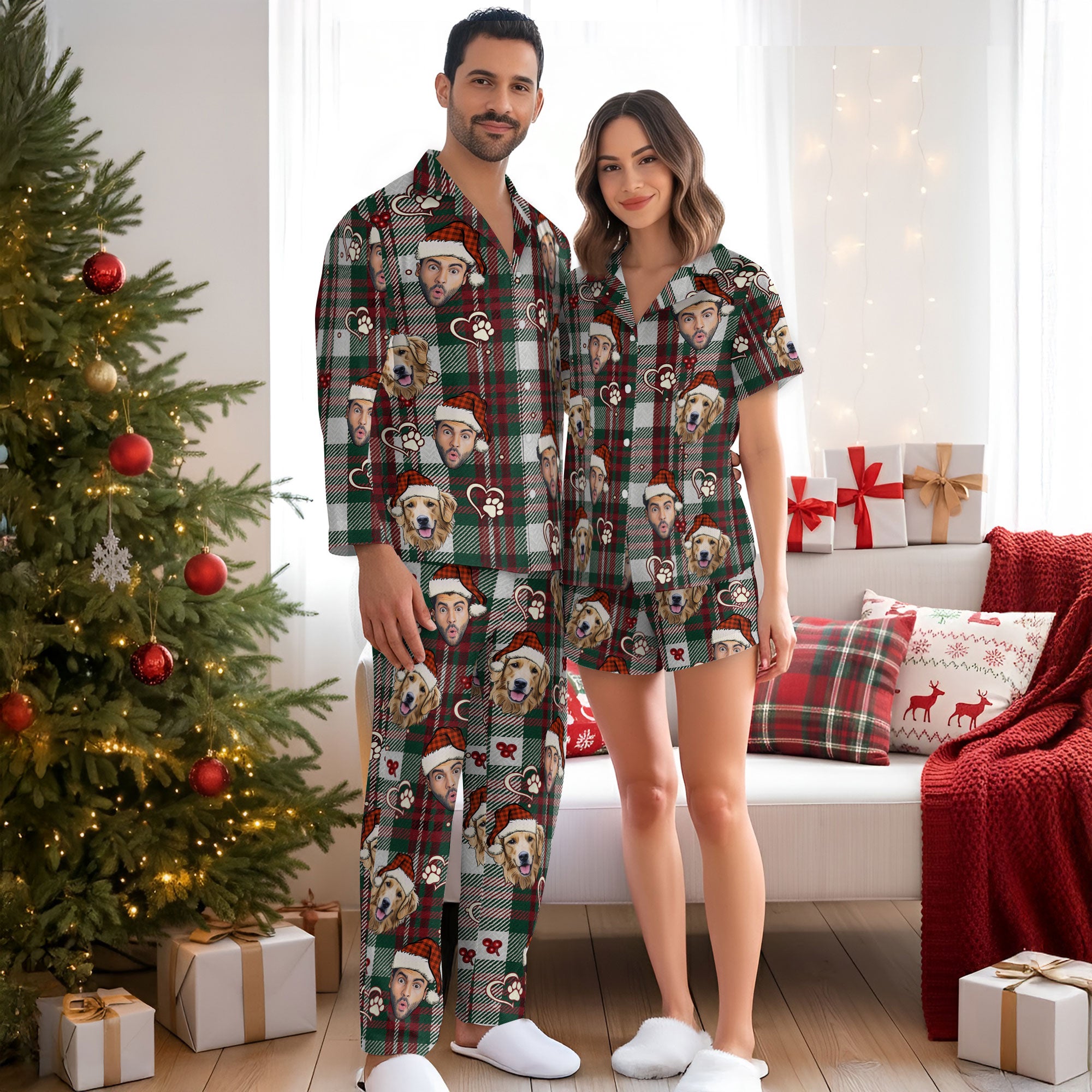 Custom Pet & Owner Face Christmas Pajamas – Personalized Holiday Sleepwear for Dog Lovers & Families