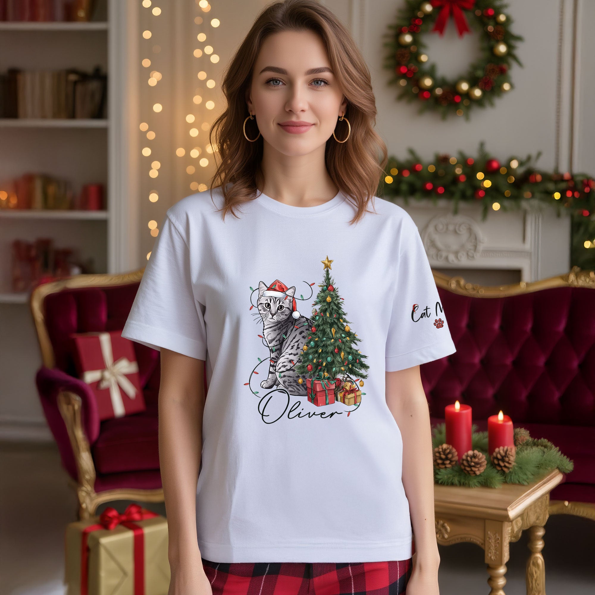 Custom Cat Christmas T-Shirt – Personalized Pet Photo Shirt, Cute Holiday Gift for Pet Lovers