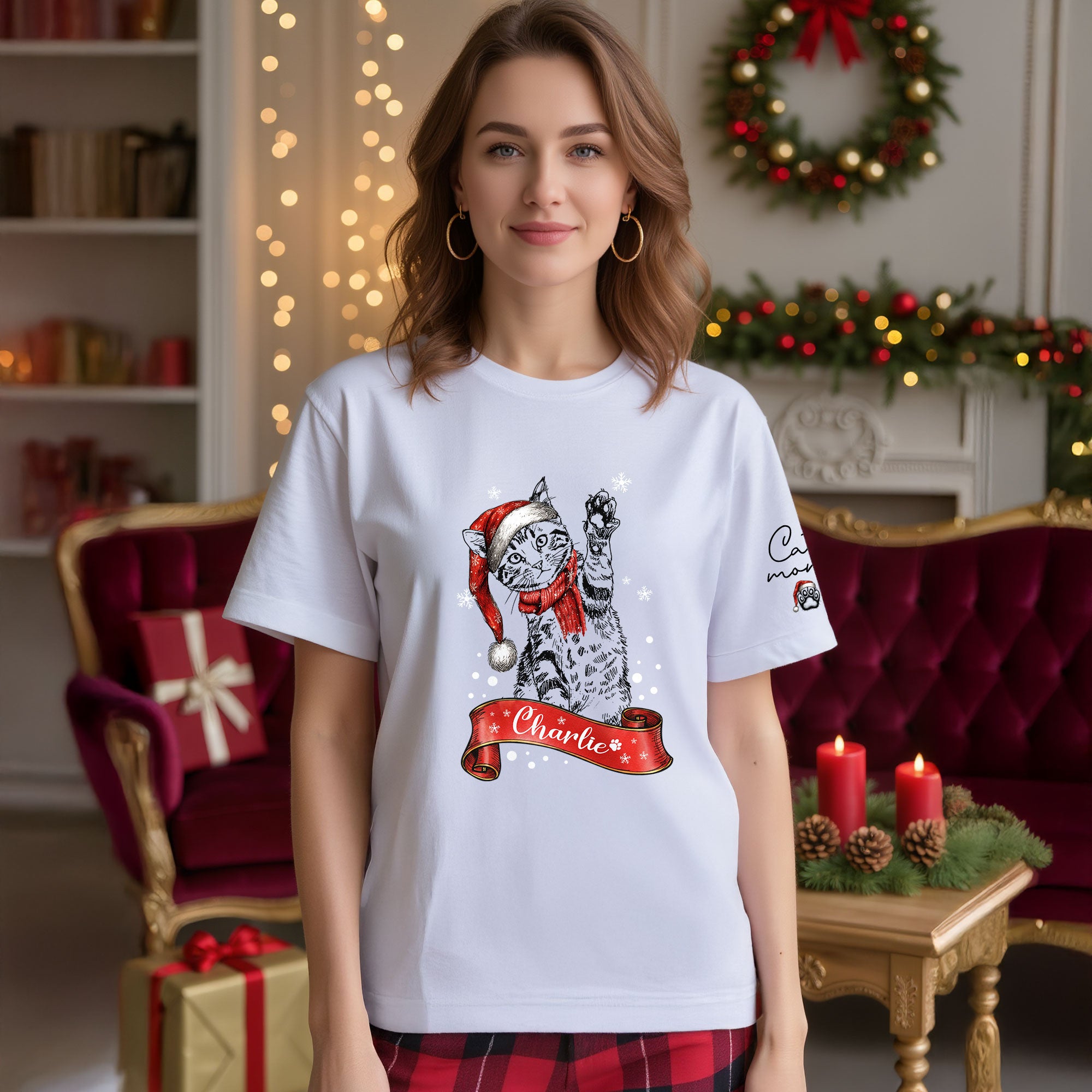 Personalized Cat Lover T-Shirt – Custom Pet Photo Christmas Shirt, Gift for Pet Lovers