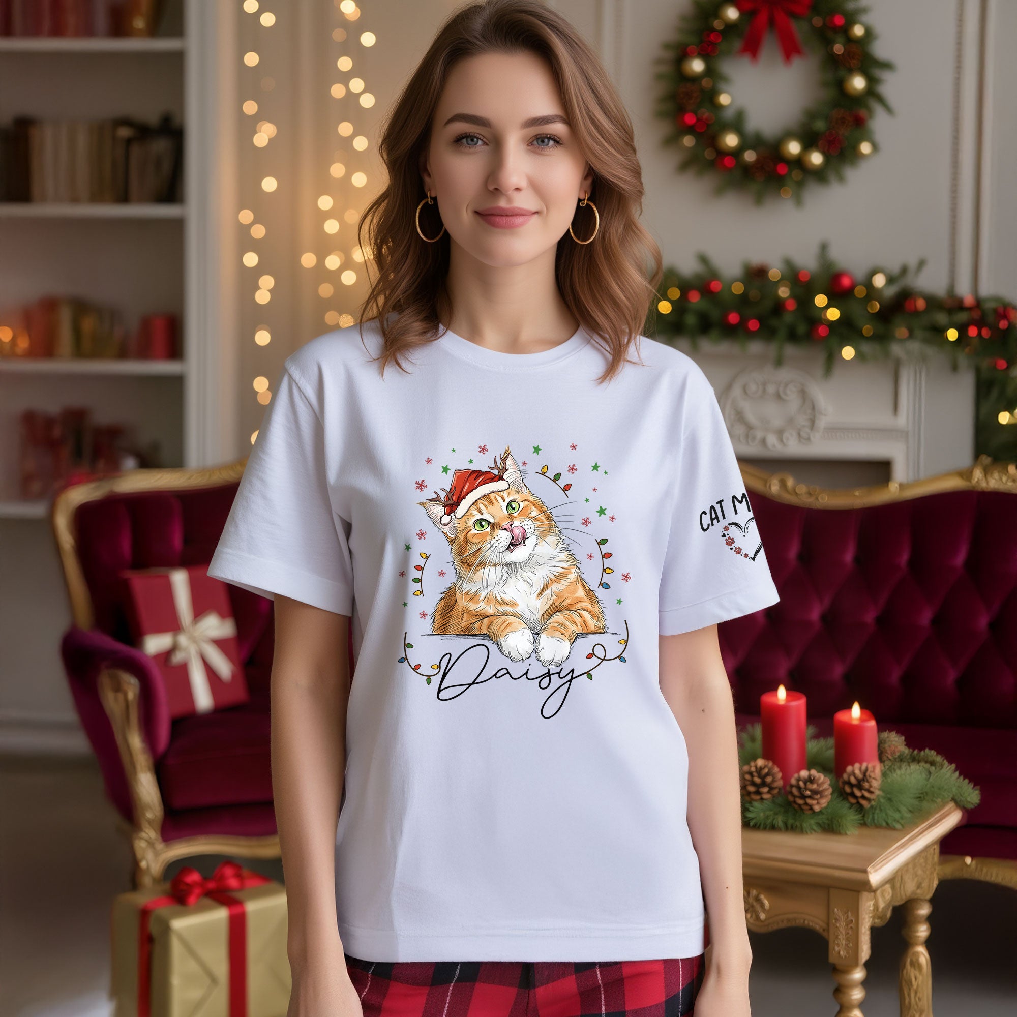 Christmas Cat T-Shirt – Custom Pet Photo Tee, Personalized Holiday Gift for Cat Lovers