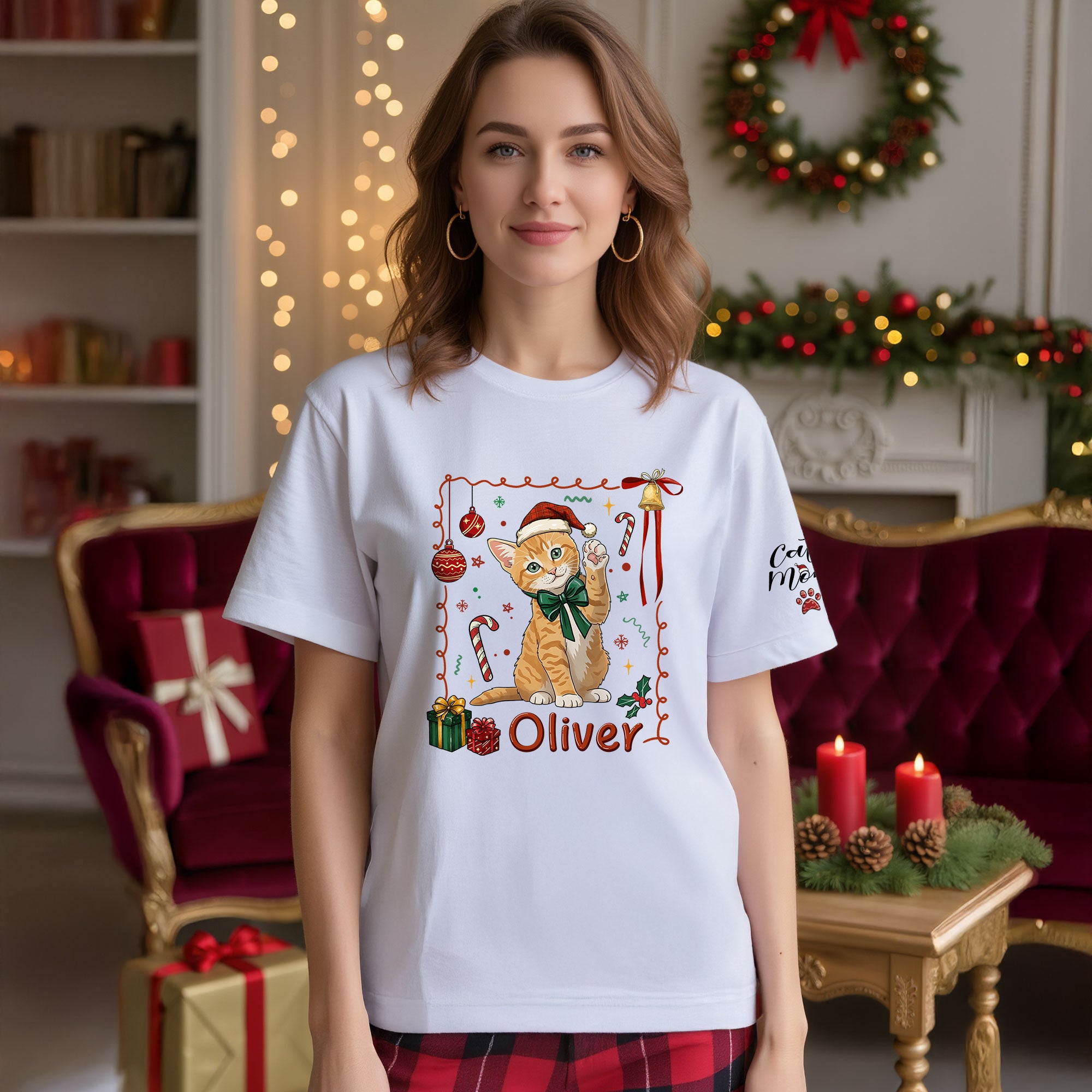 Personalized Cat Mom Shirt, Custom Cat Mom Shirt, Christmas Shirts For Women