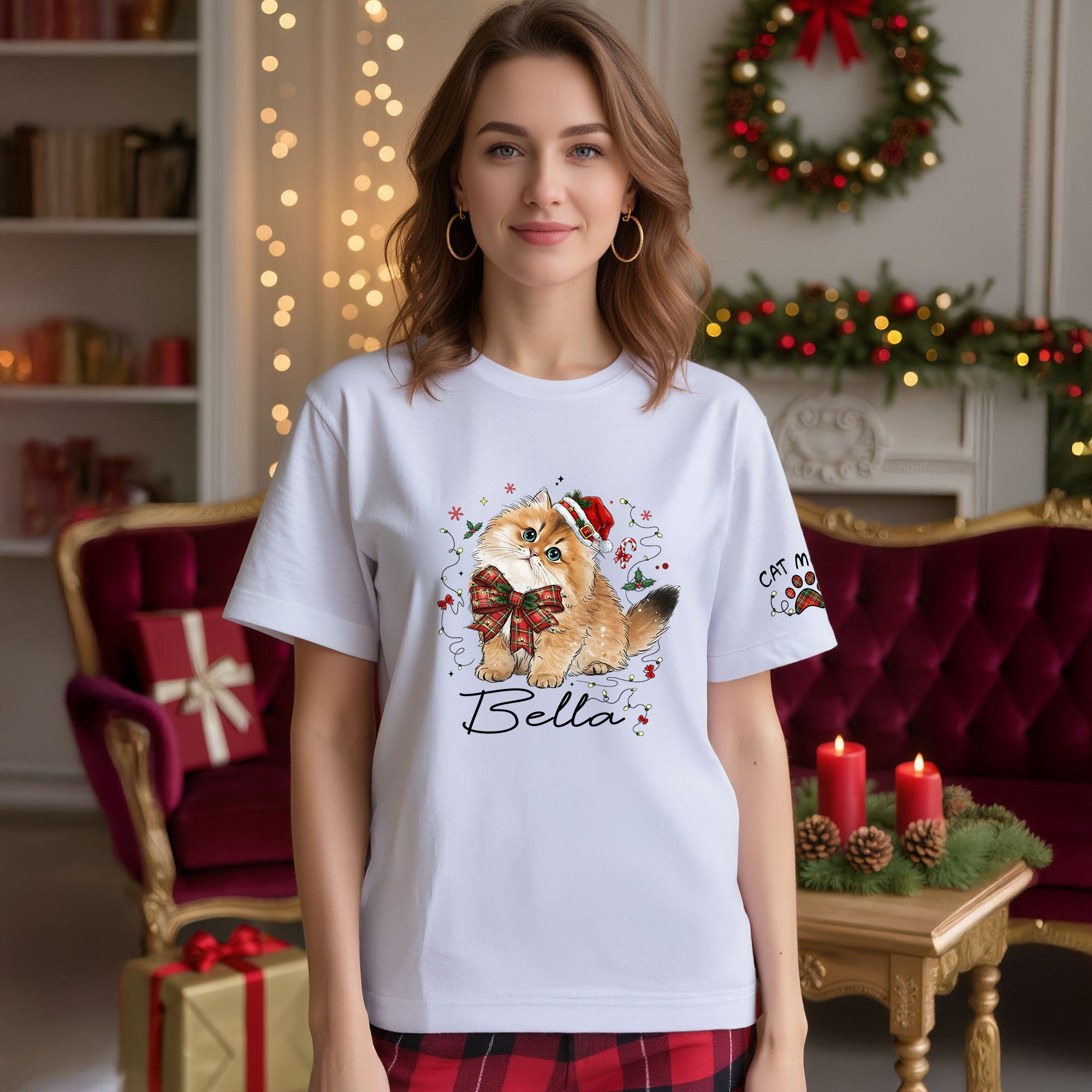 Custom Cat Mom Shirt, Christmas Shirts For Women, Personalized Cat Mom Shirt