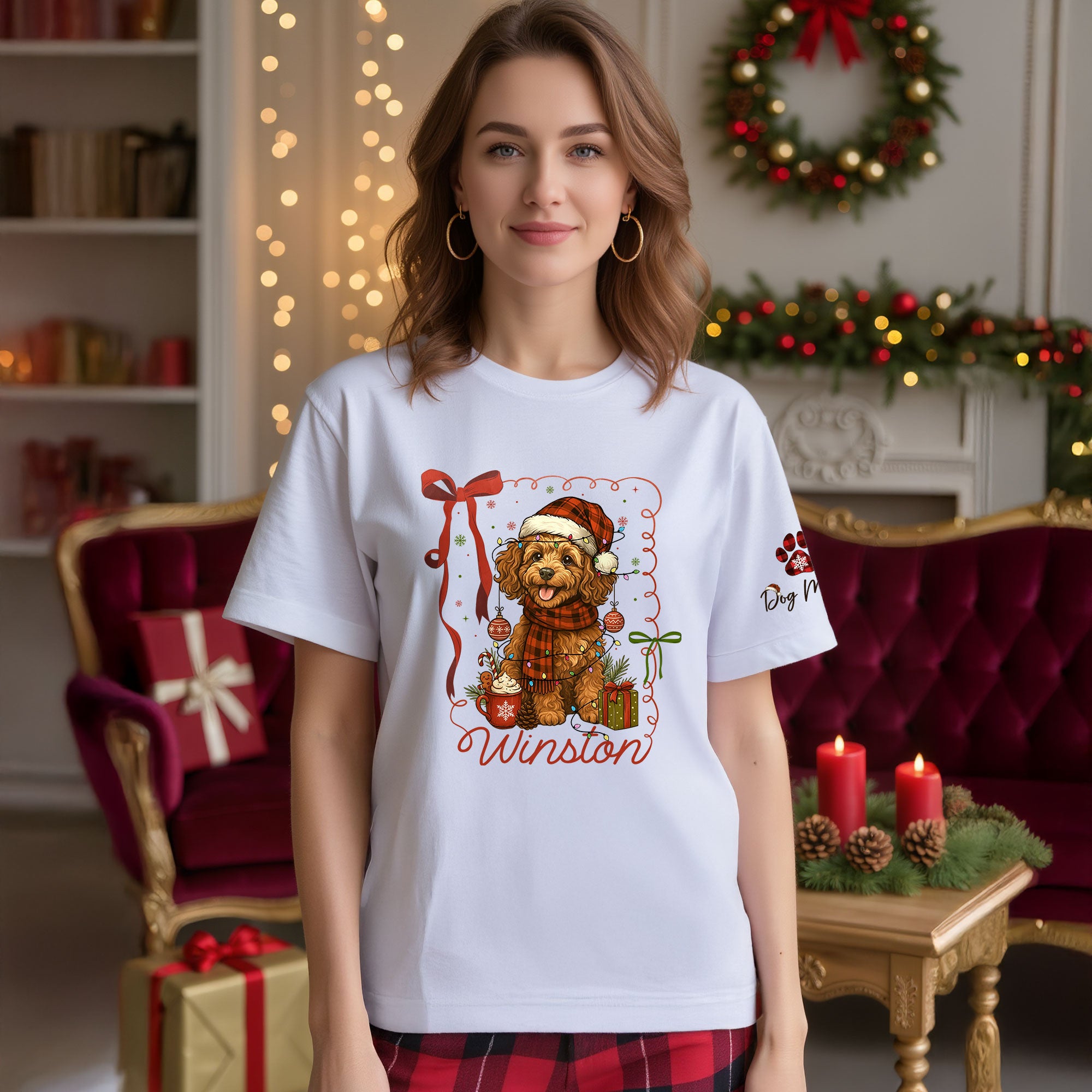 Dog Mom Christmas Shirt – Custom Pet Face T-Shirt, Personalized Holiday Gift Idea