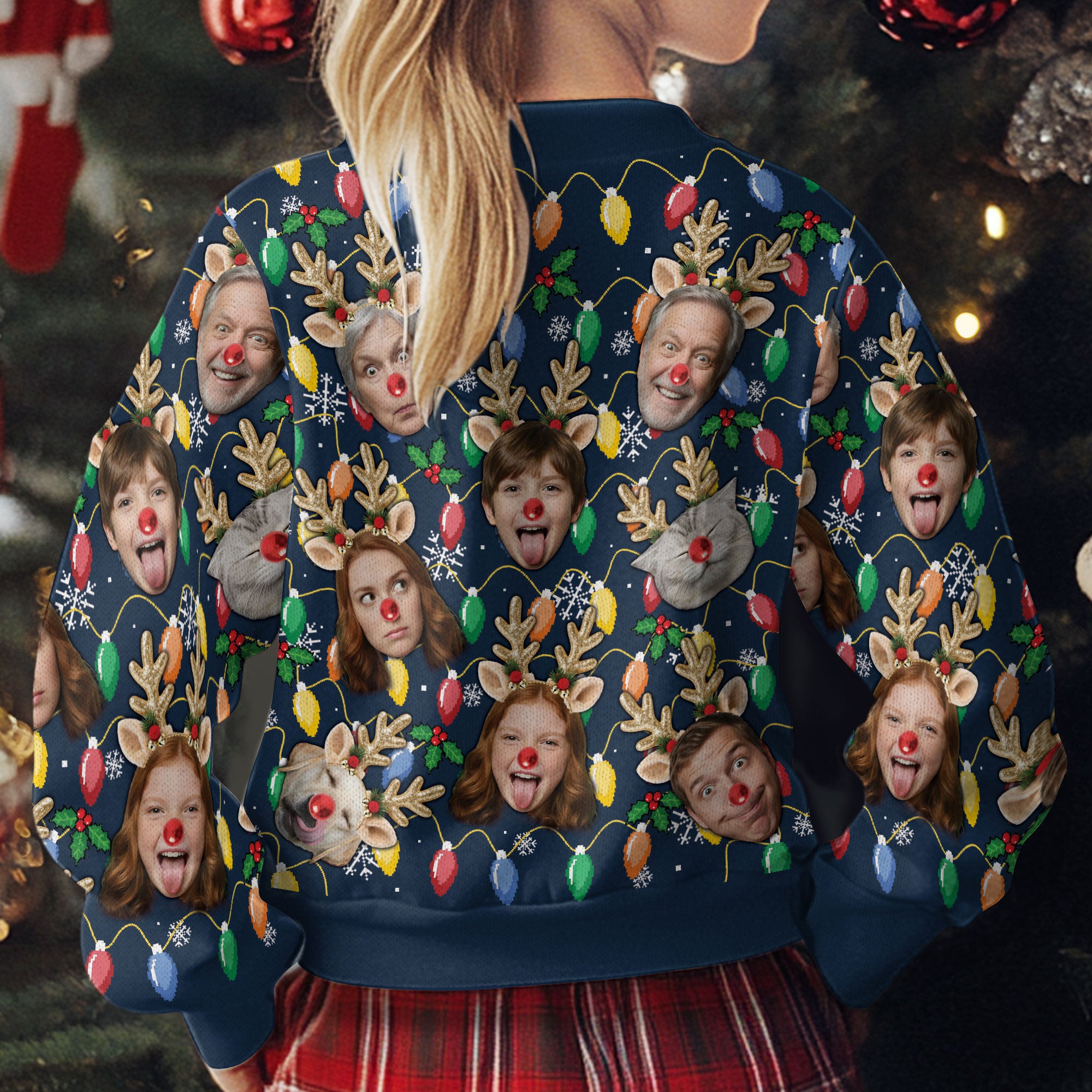 Funny Custom Face Christmas Lights Sweatshirt – Holiday Party Gift