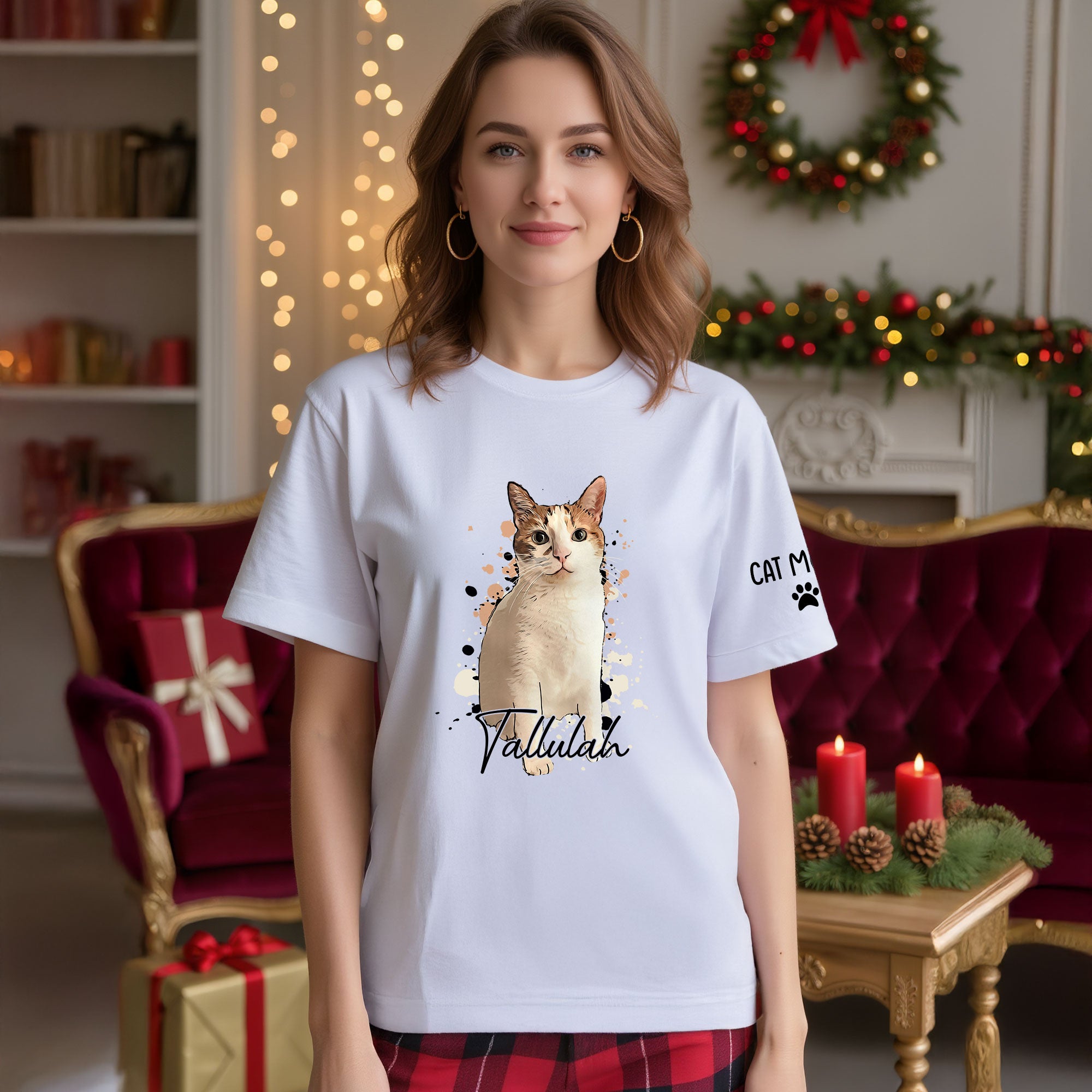 Personalized Cat Mom T-Shirt – Custom Cat Photo Shirt with Pet Name, Unique Gift for Cat Lovers