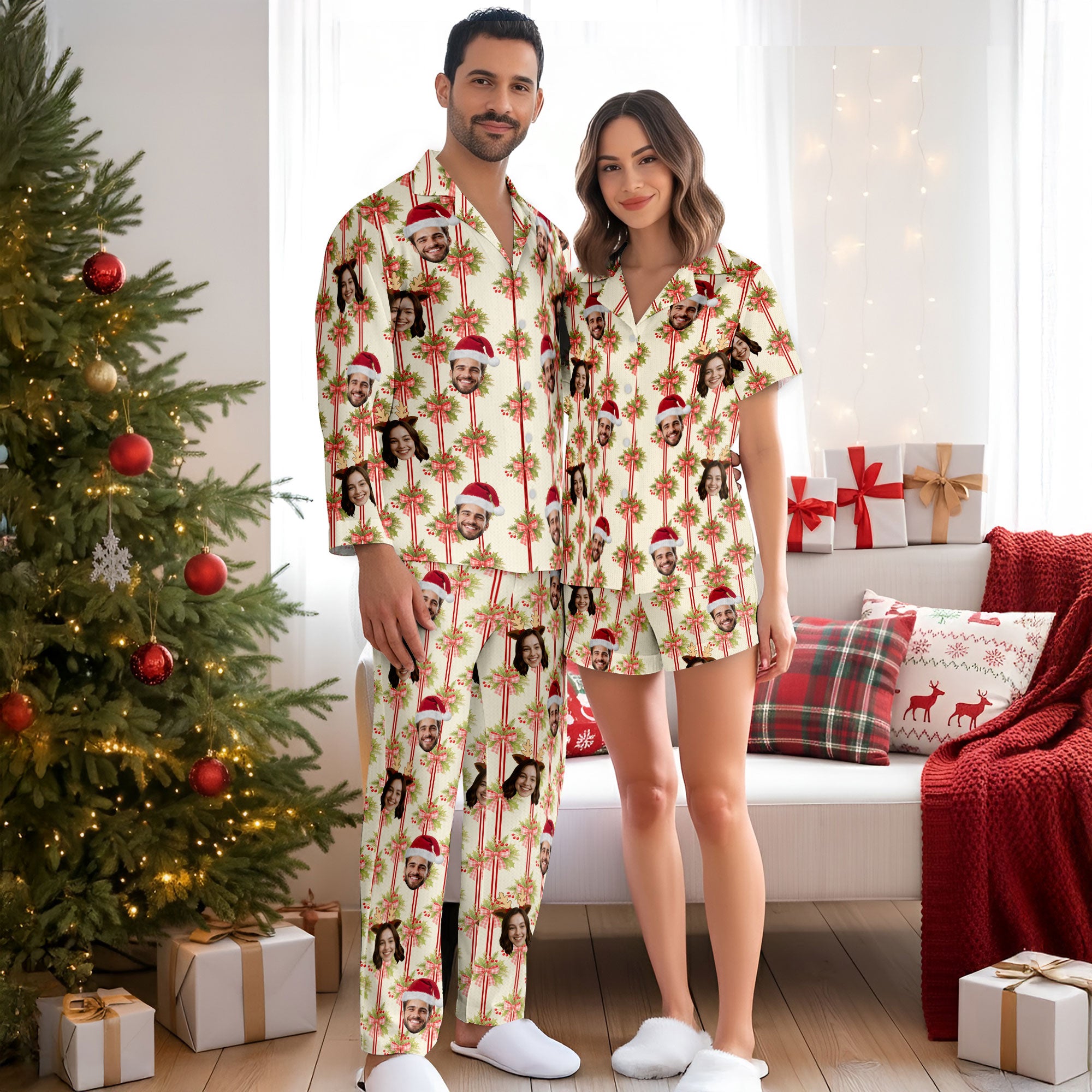 Funny Photo Pajamas – Custom Face Christmas PJs, Personalized Matching Set for Couples Gift